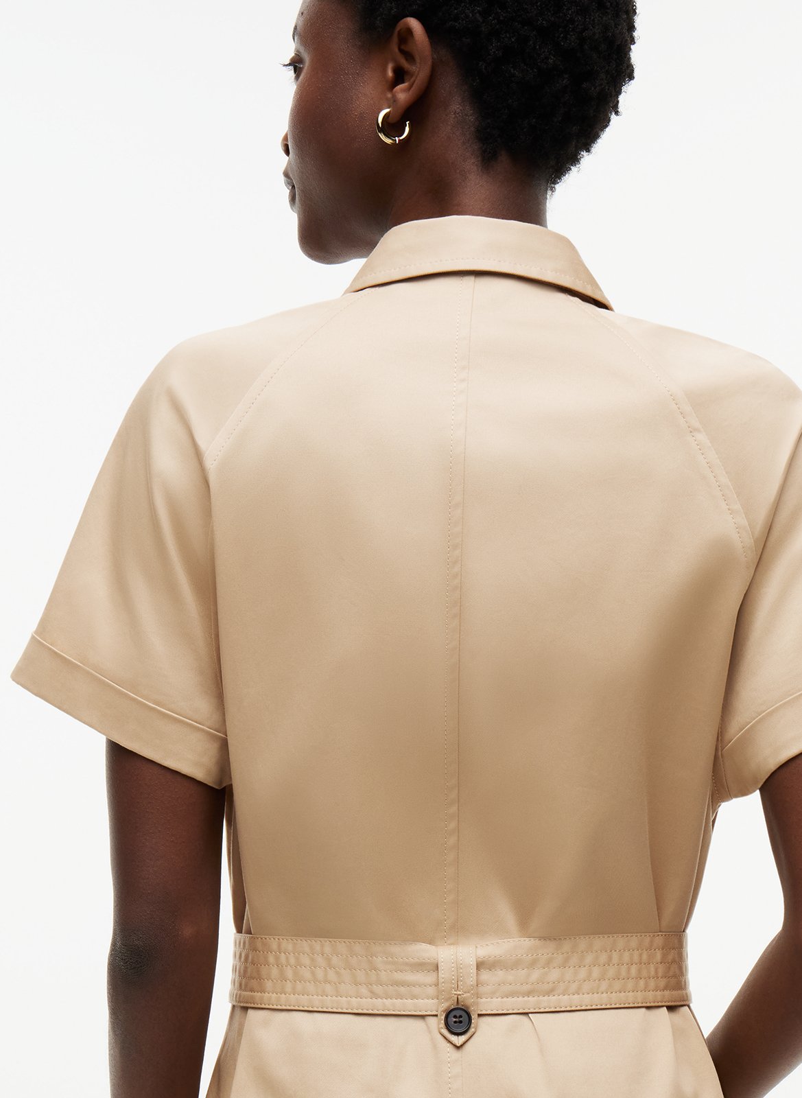 Robe longue col classique en coton mélangé TOMMY HILFIGER Beige