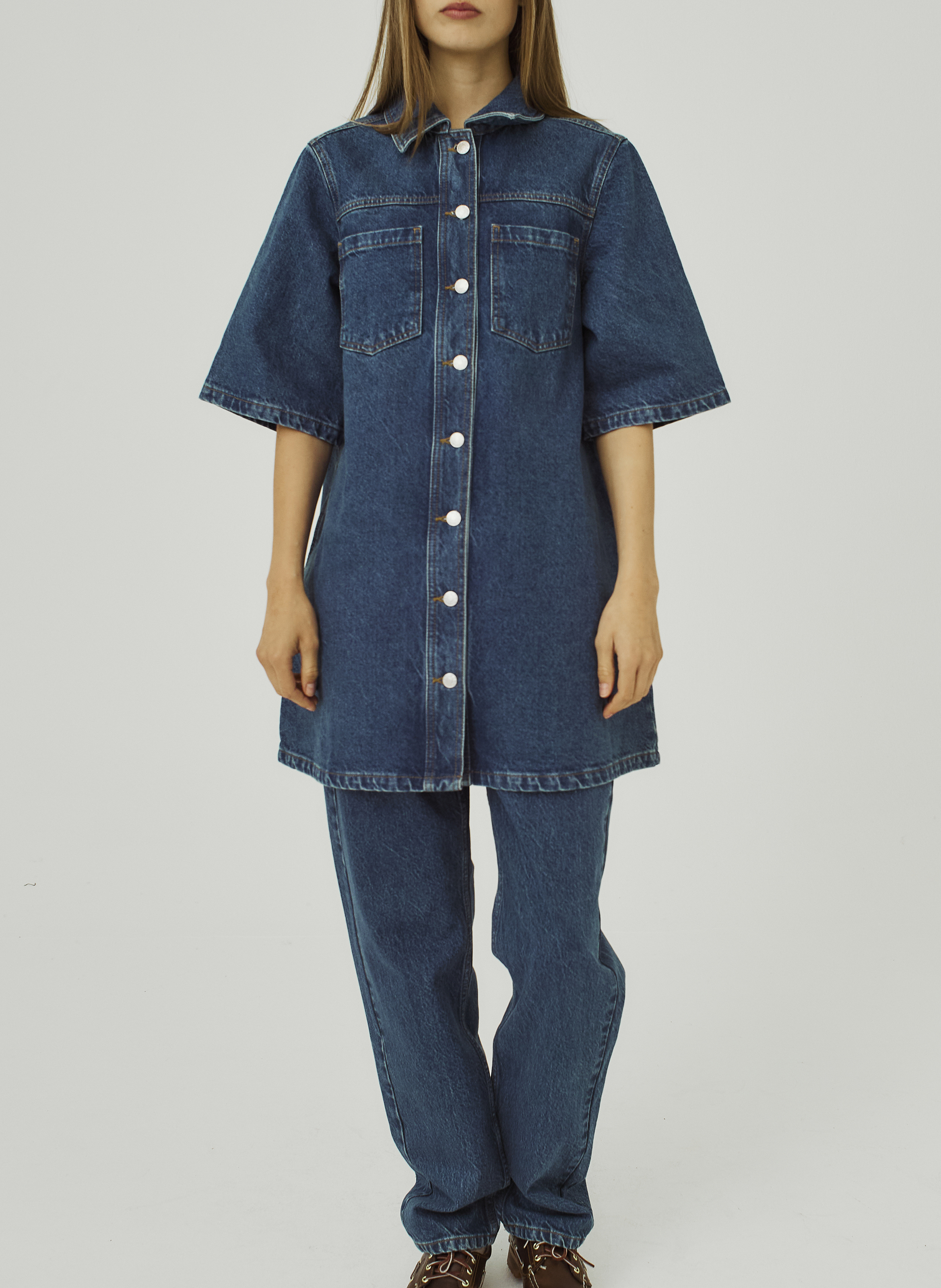 Korte spijkerjurk met knoopsluiting NORR Blauw