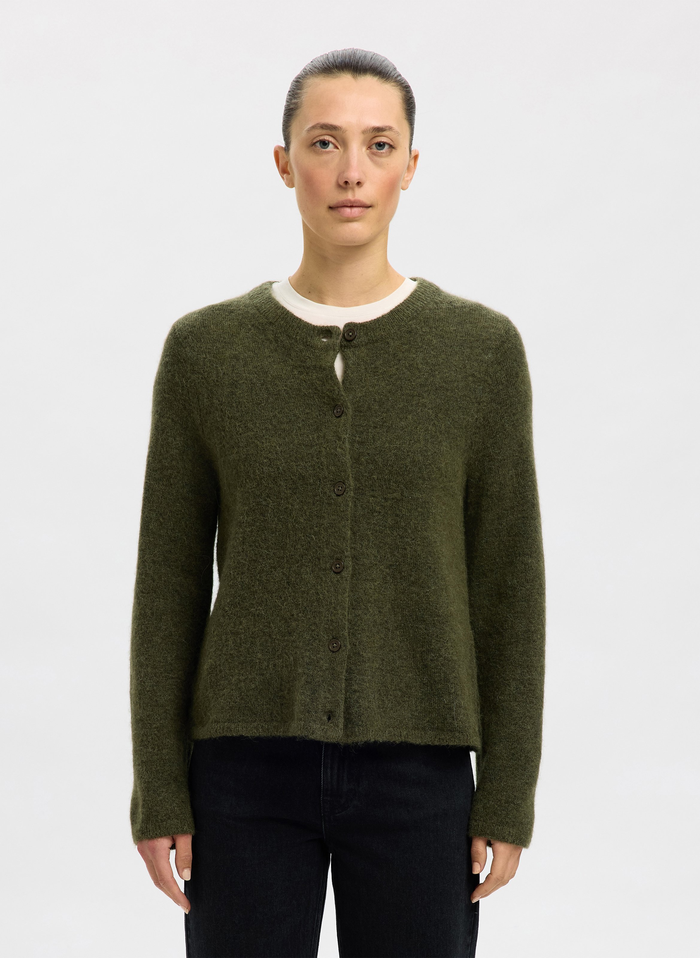 Vest met ronde hals - wolblend SELECTED Groen