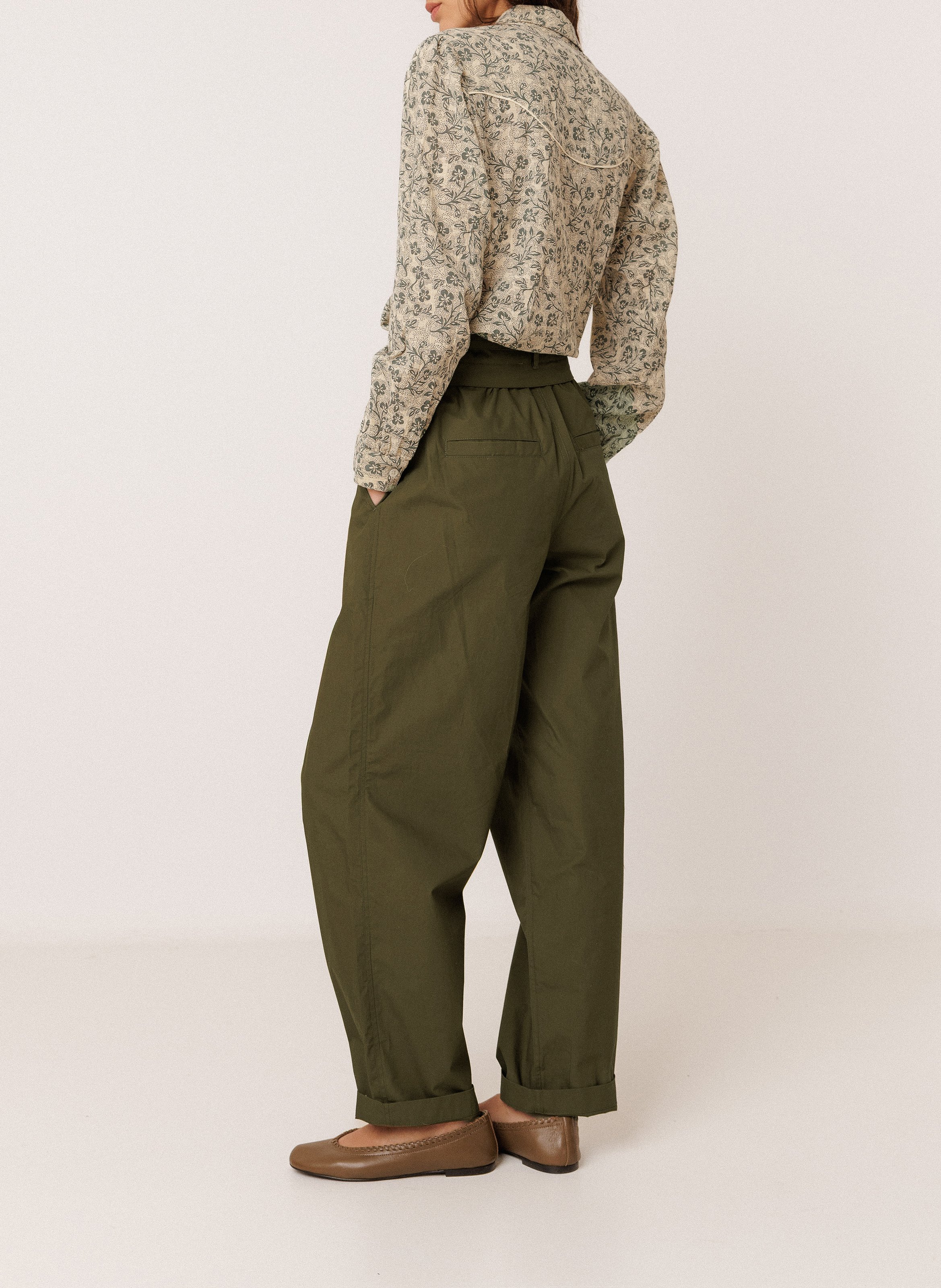 Wide-leg high-rise cotton pants INDI & COLD Green