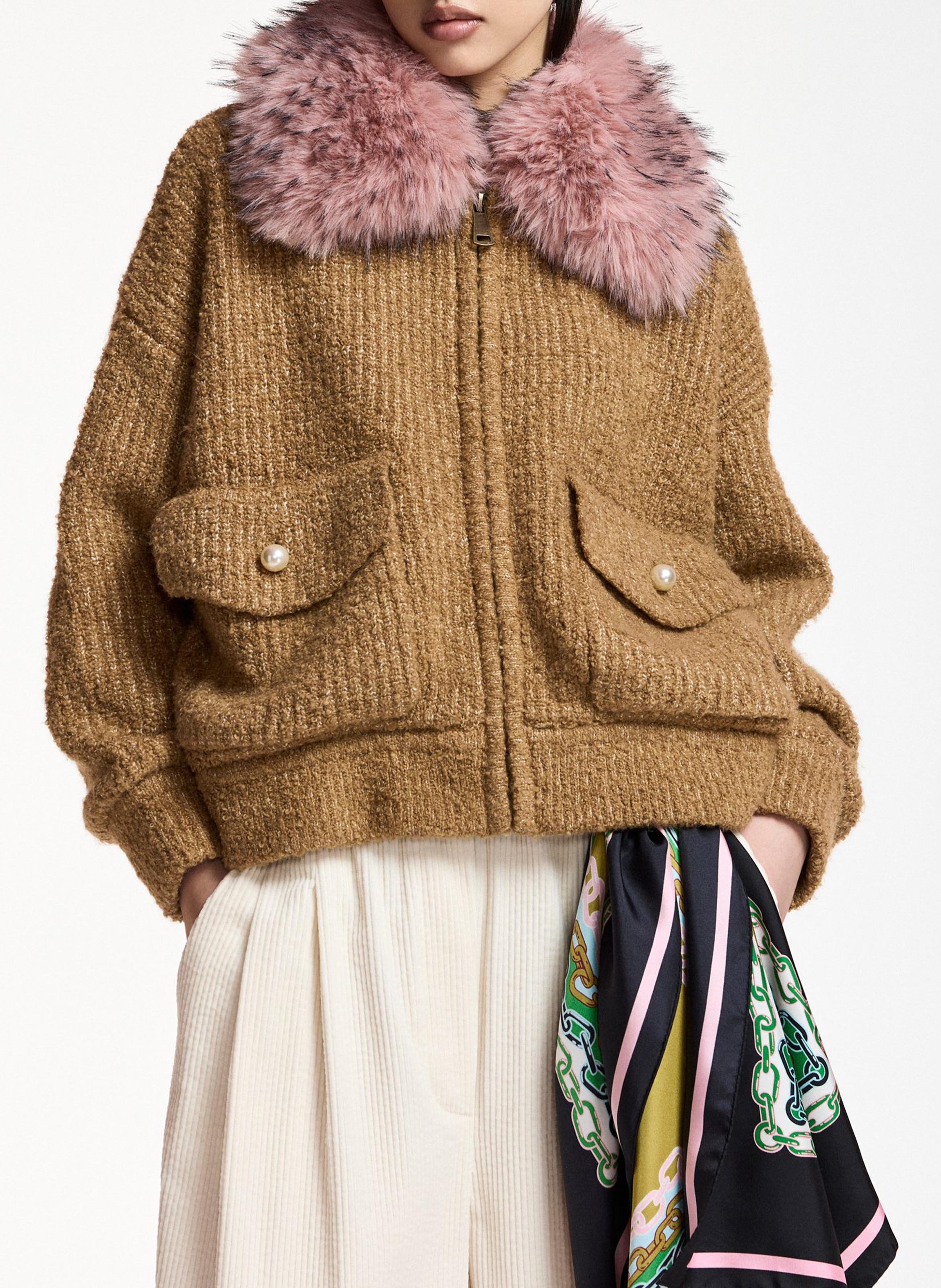 Oversized aviator jacket with removable collar ESSENTIEL ANTWERP Brown