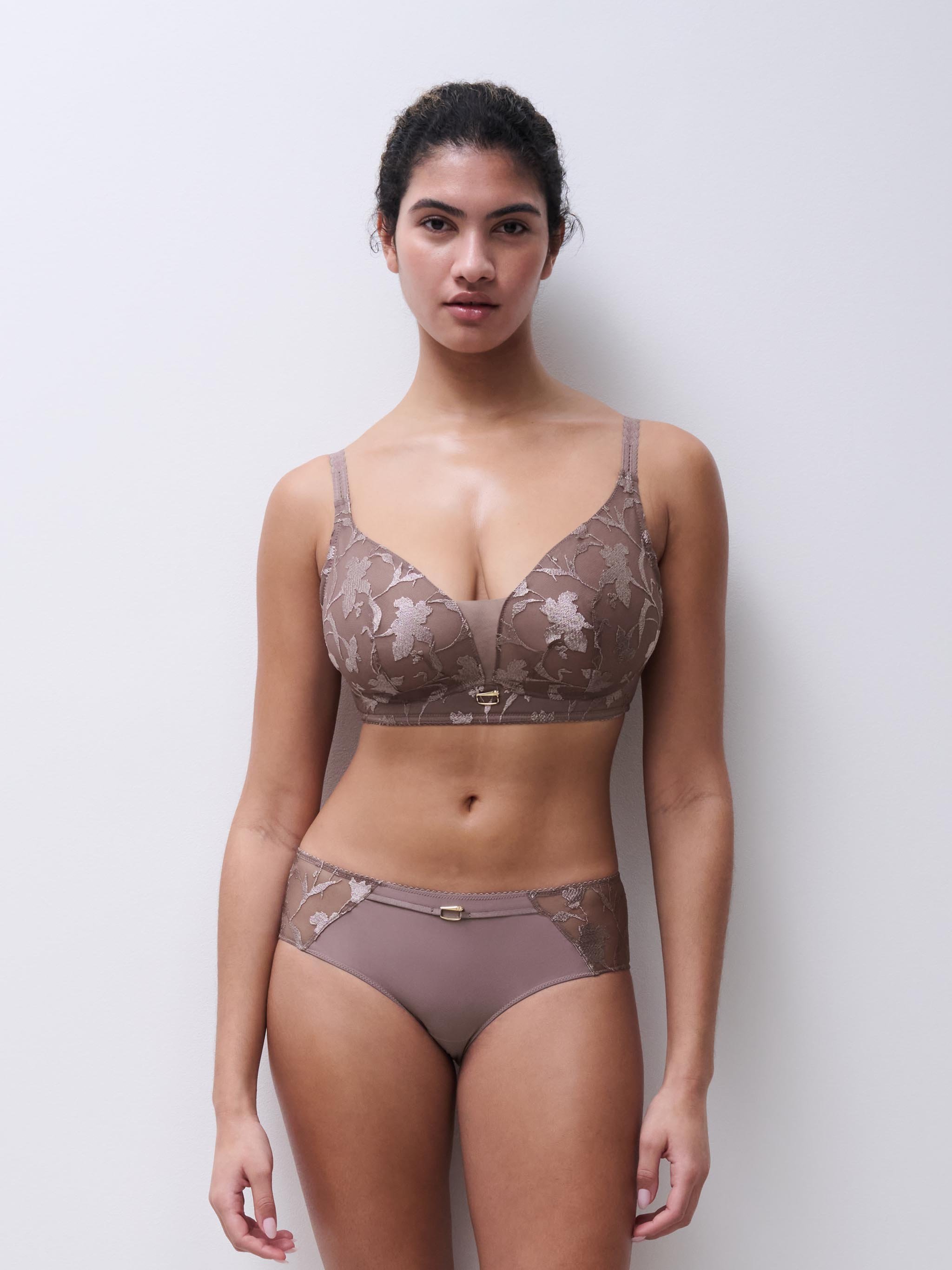 Non-wired bra with floral embroidery | Brown CHANTELLE Women