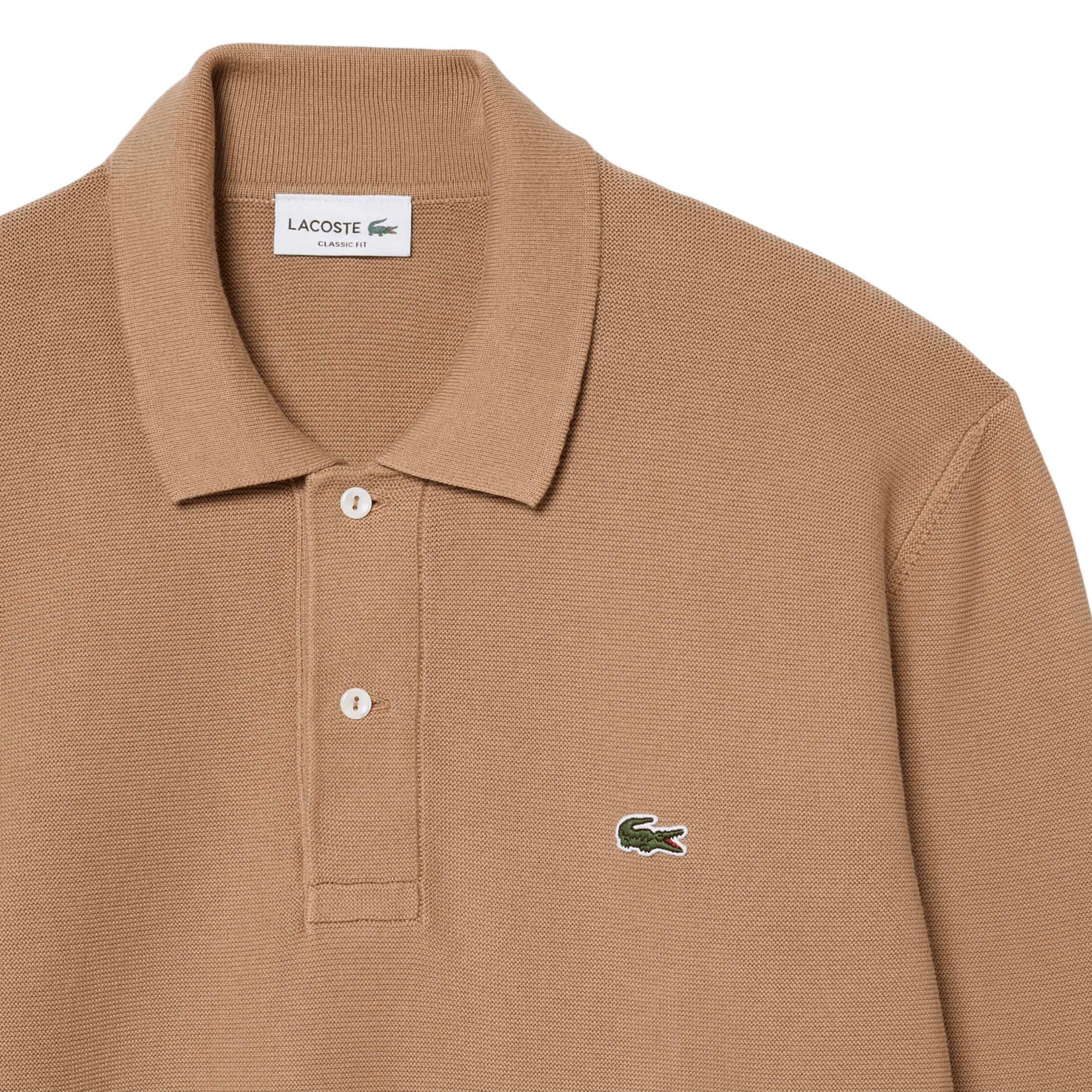 Straight fit long-sleeved cotton polo LACOSTE Brown