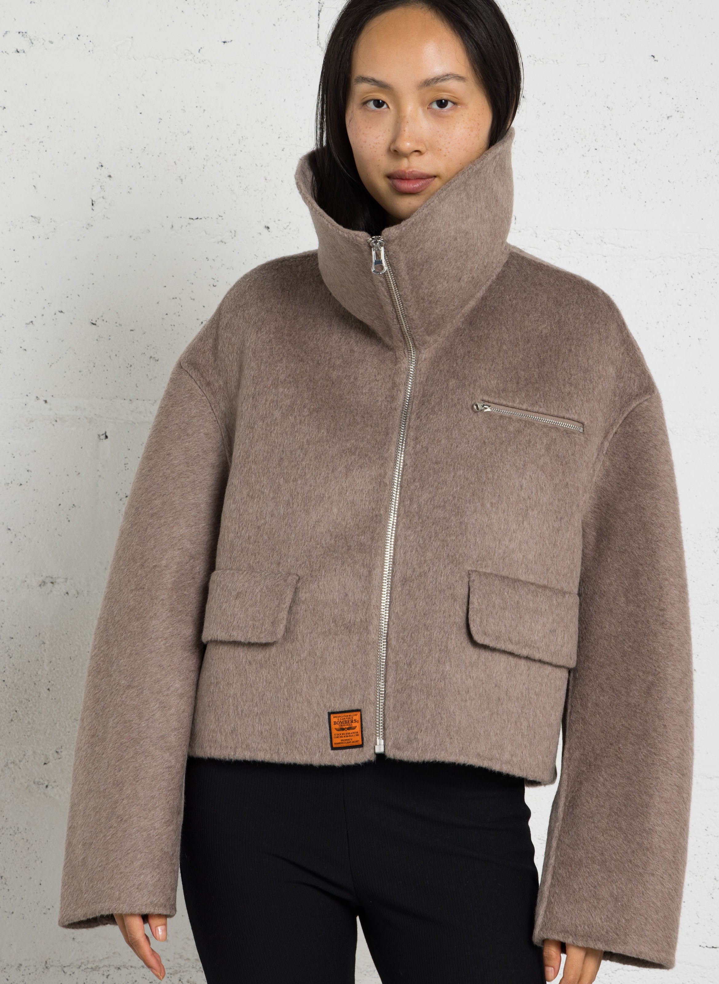 Veste à col montant en laine mélangée BOMBERS ORIGINAL Marron
