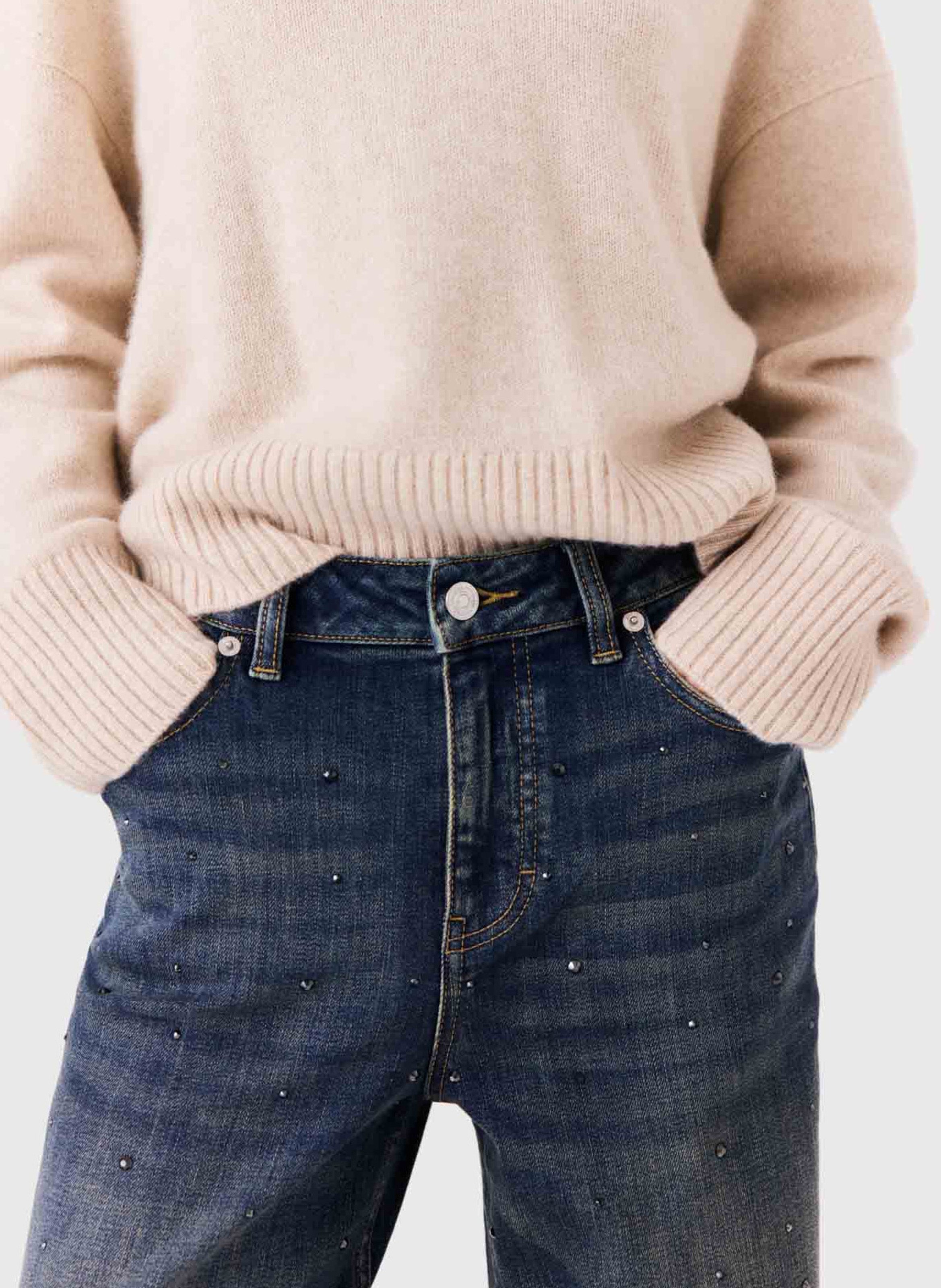 High-waisted wide-leg cotton-blend jeans MAJE Blue