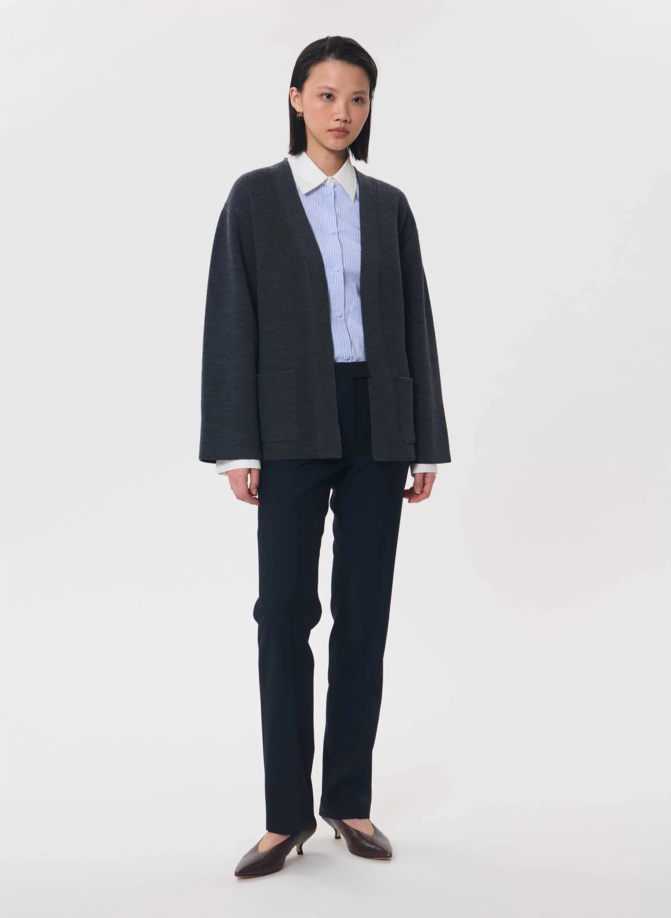 Lange Wickelstrickjacke aus Wollmischung TARA JARMON Grau