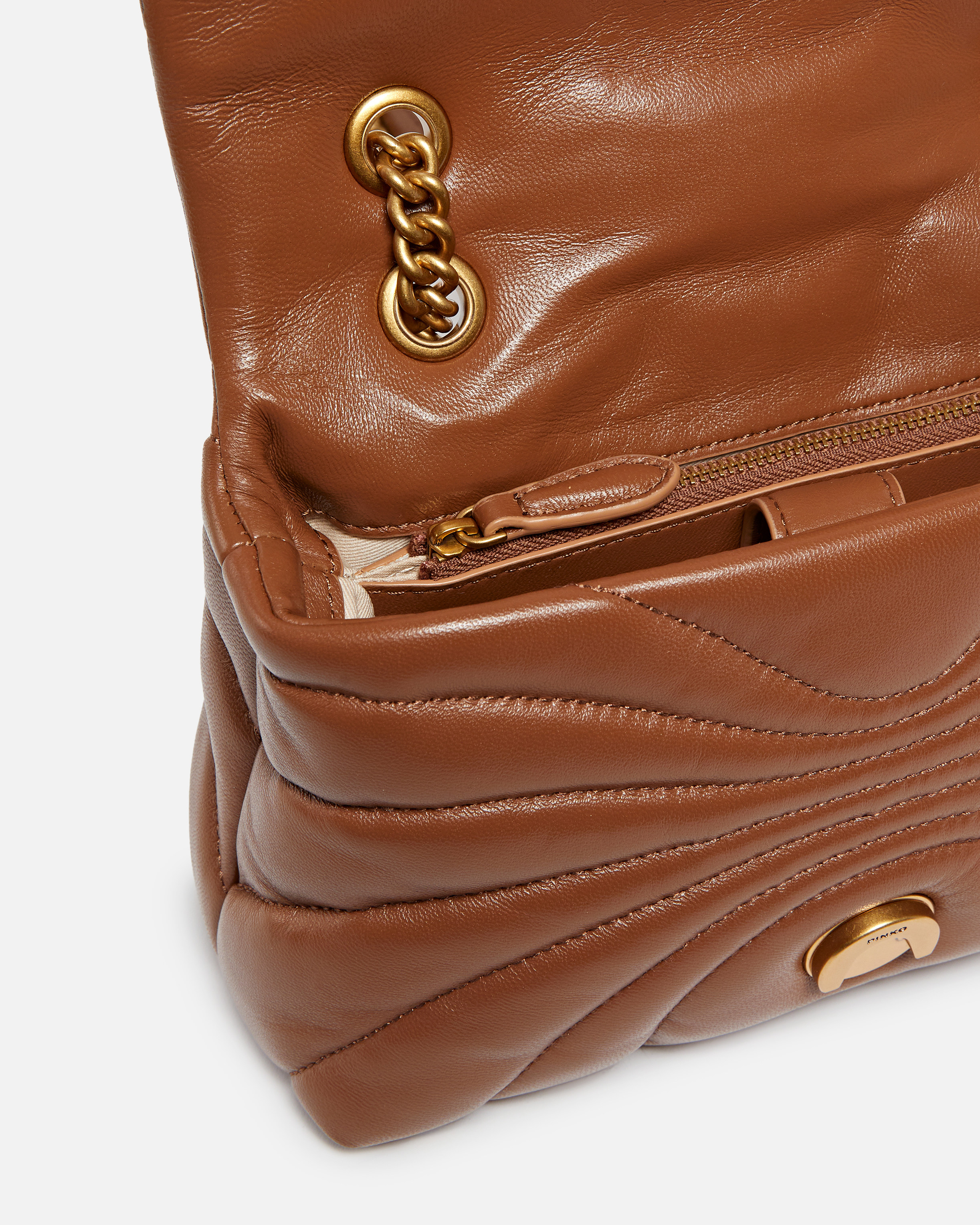 Mini sac à bandoulière love bag puff butterfly en cuir nappa PINKO Marron