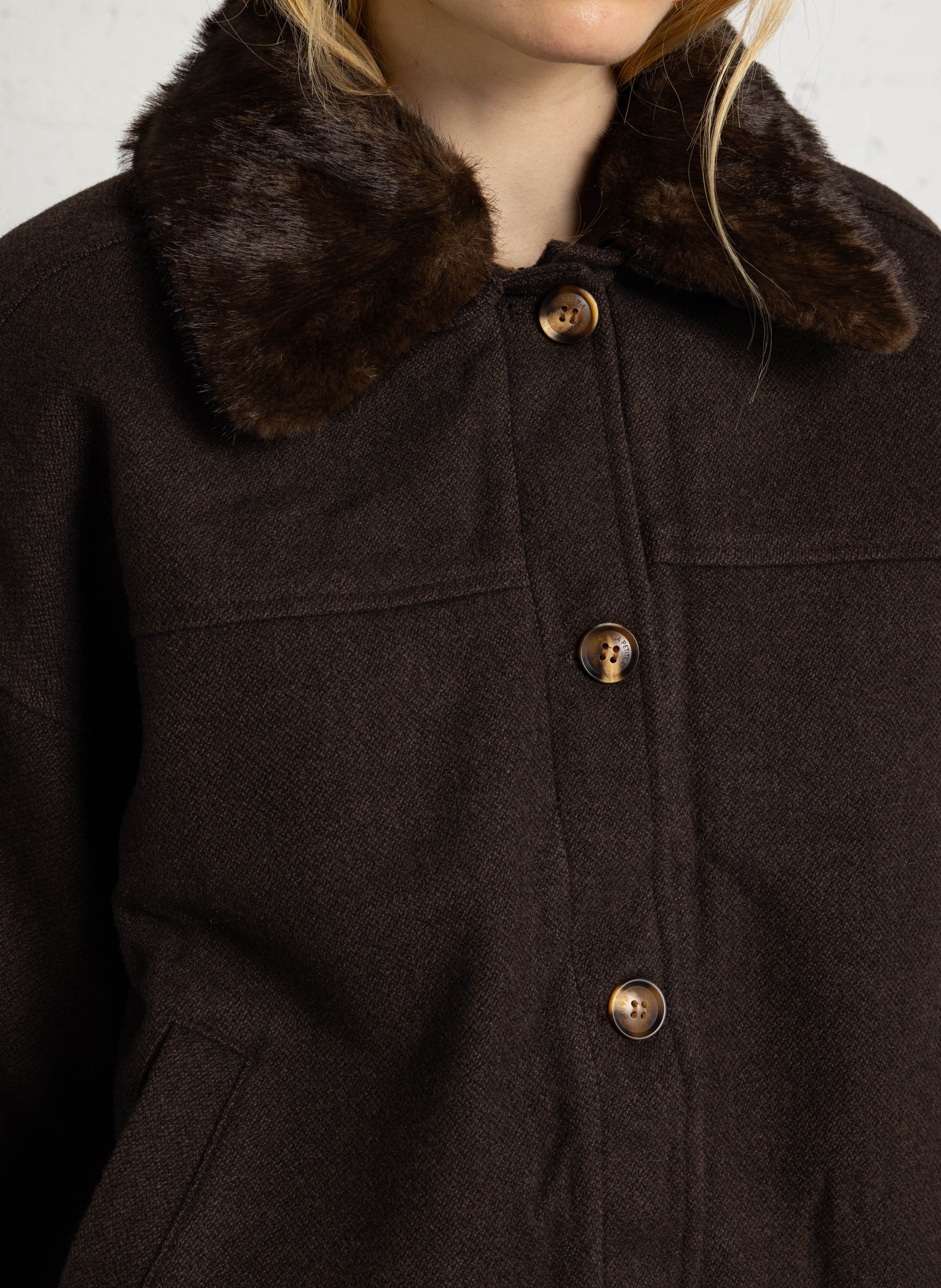 Straight jacket with faux fur-effect collar LA PETITE ETOILE Brown