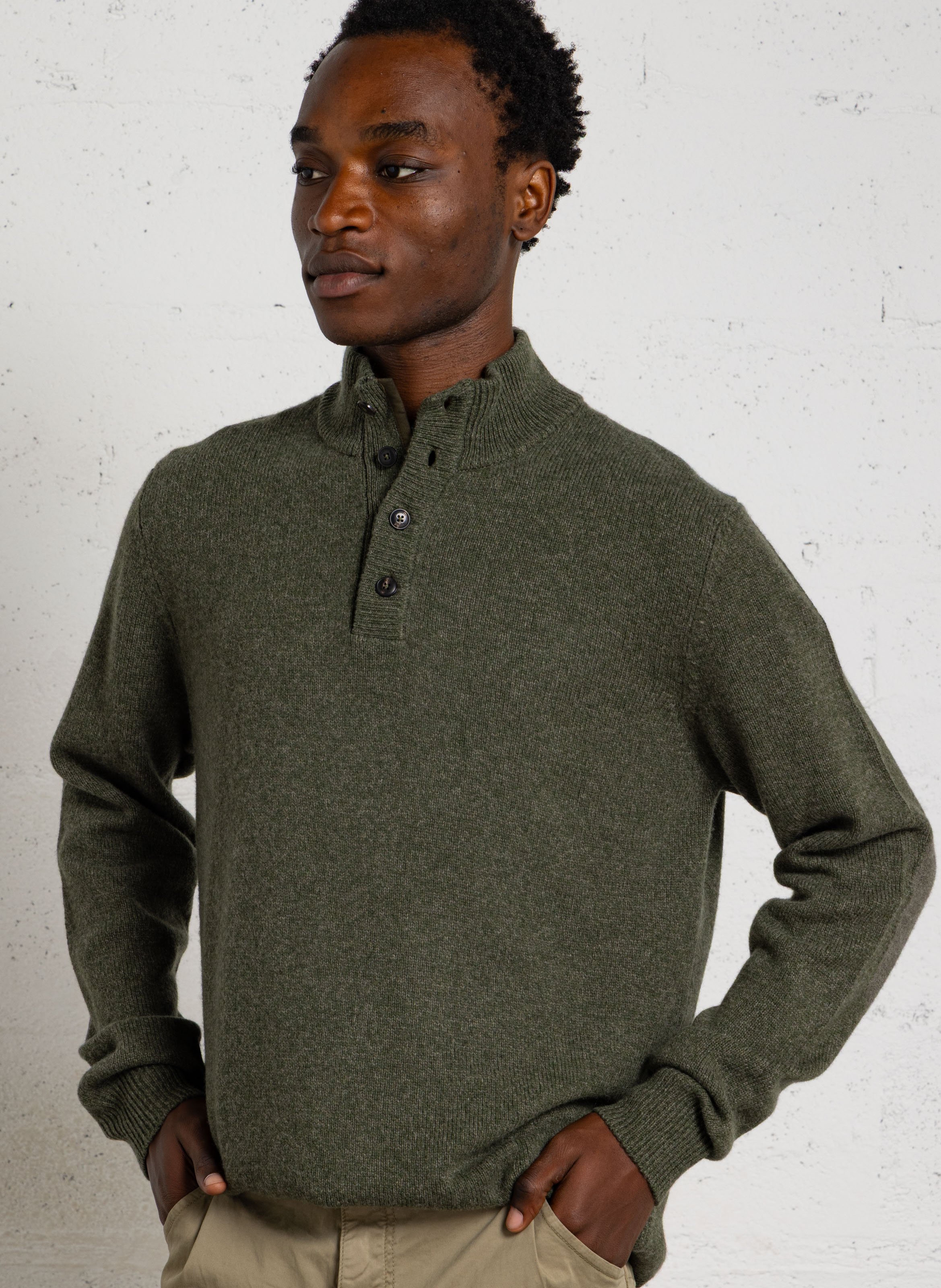Pull droit col montant en laine HACKETT Vert