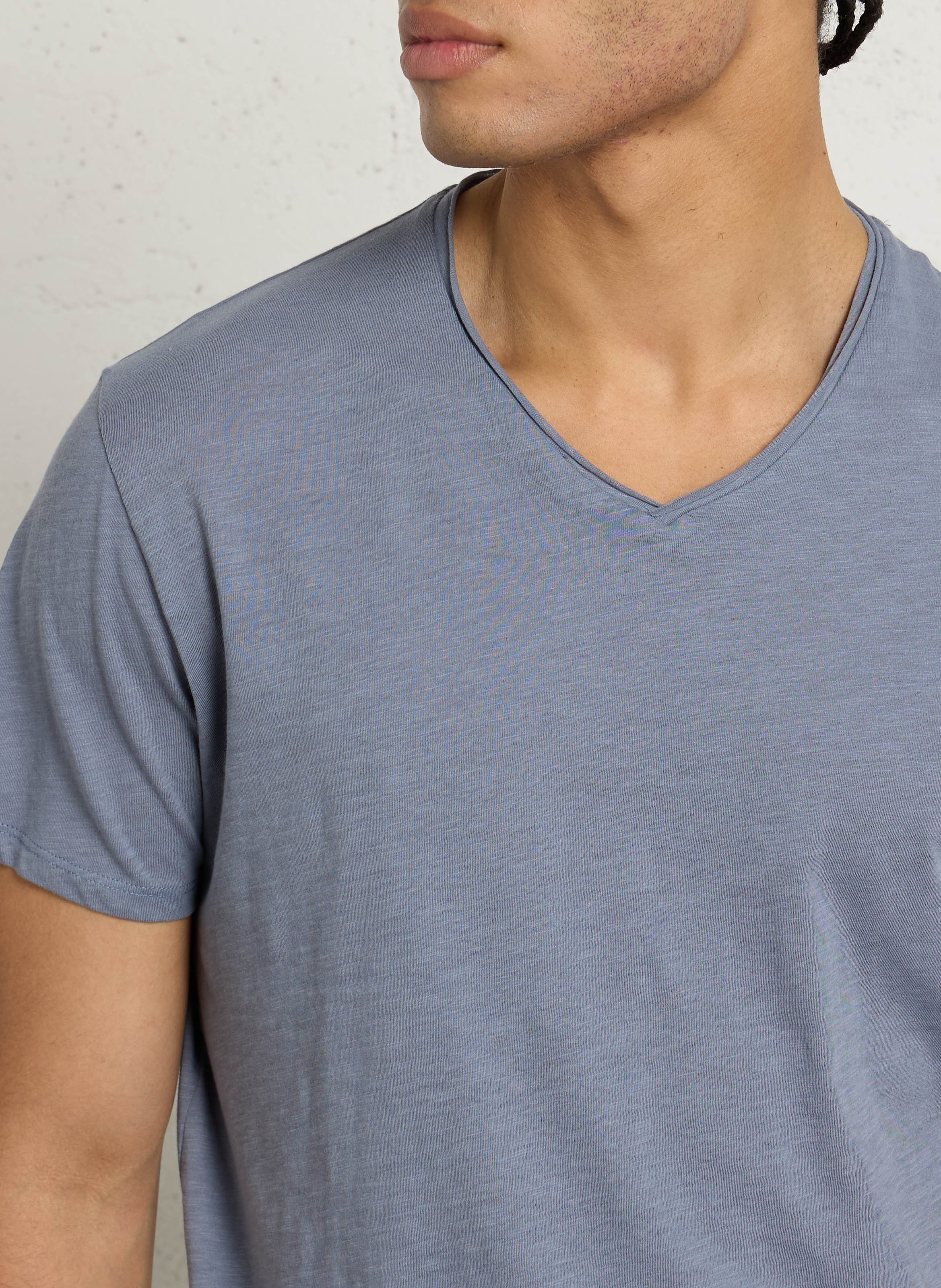 Tee-shirt droit col V en coton IKKS Bleu