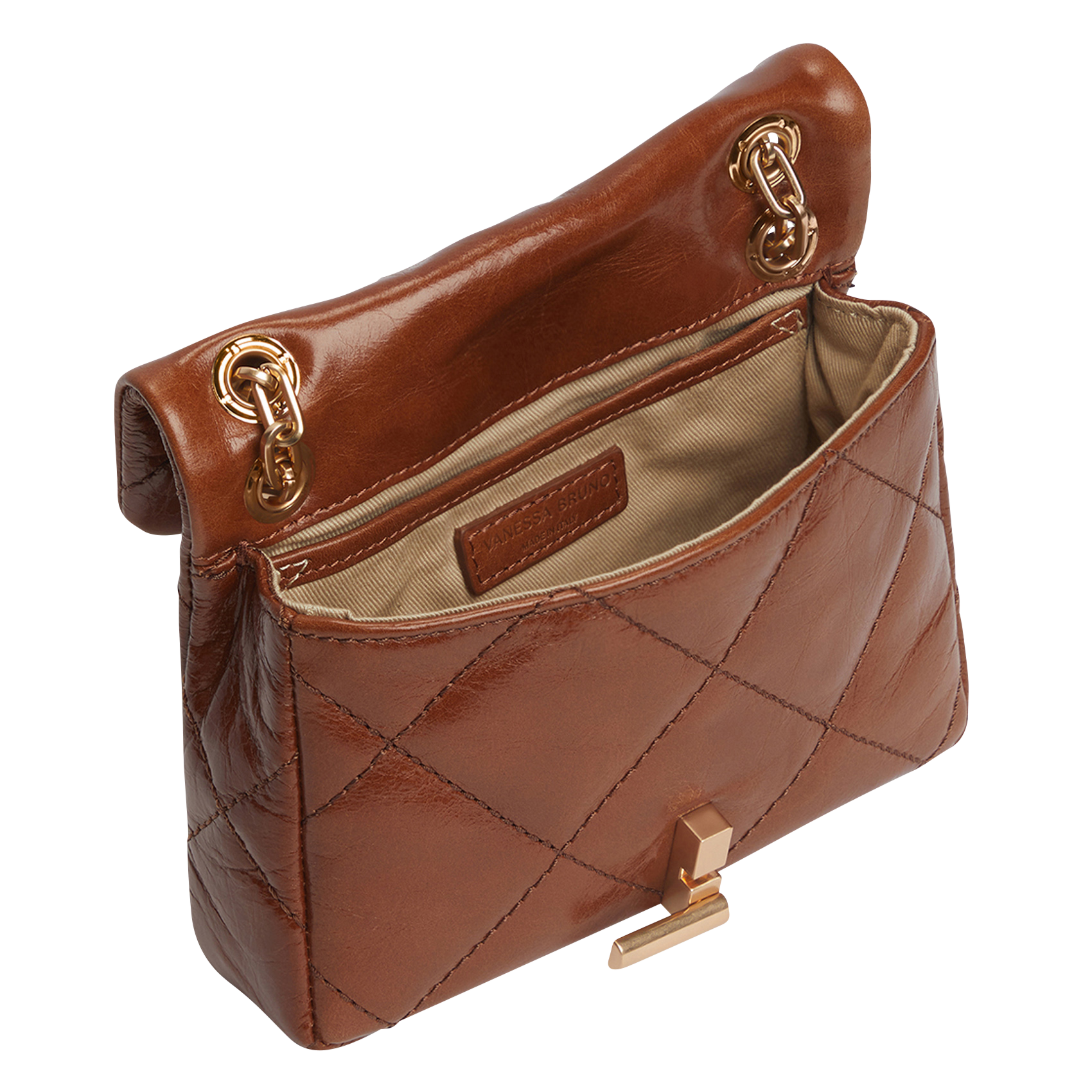 Quilted leather flap bag VANESSA BRUNO Brown