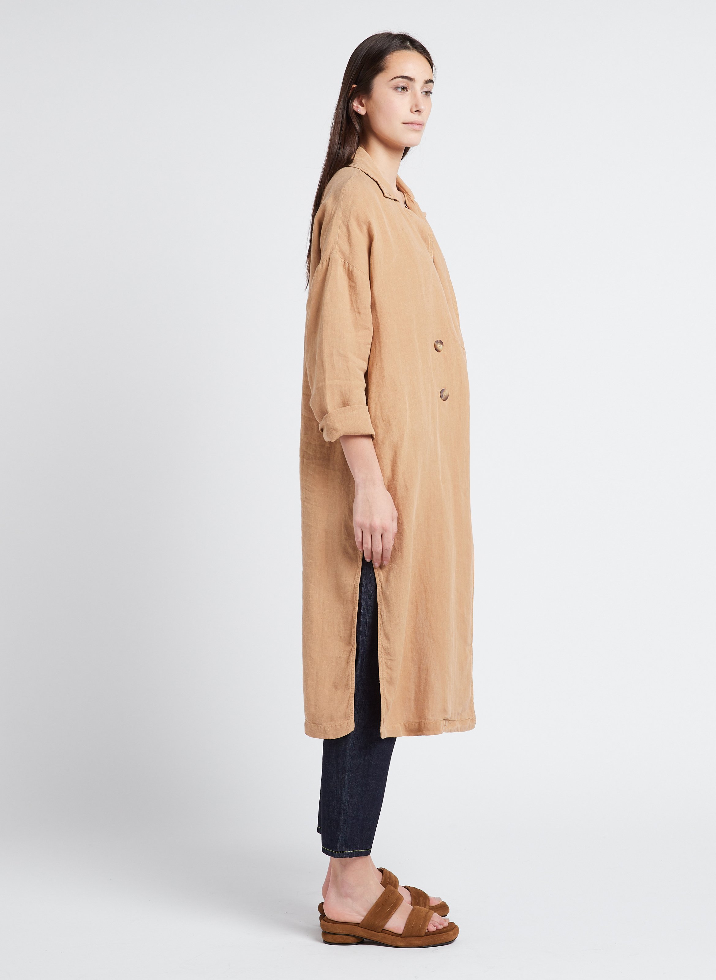 Lange, linnen trenchcoat THE NEW SOCIETY Bruin