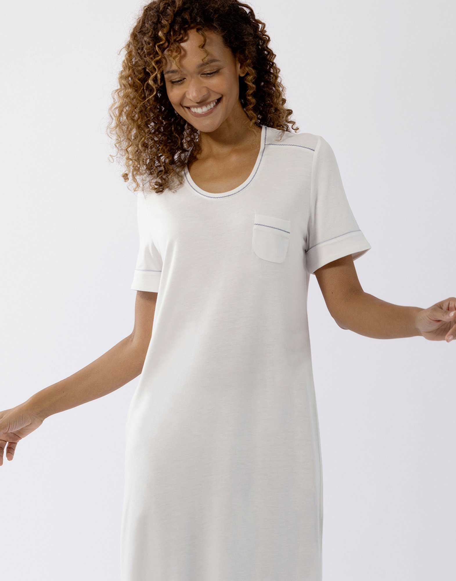 Short-sleeved cotton modal nightshirt LE CHAT White