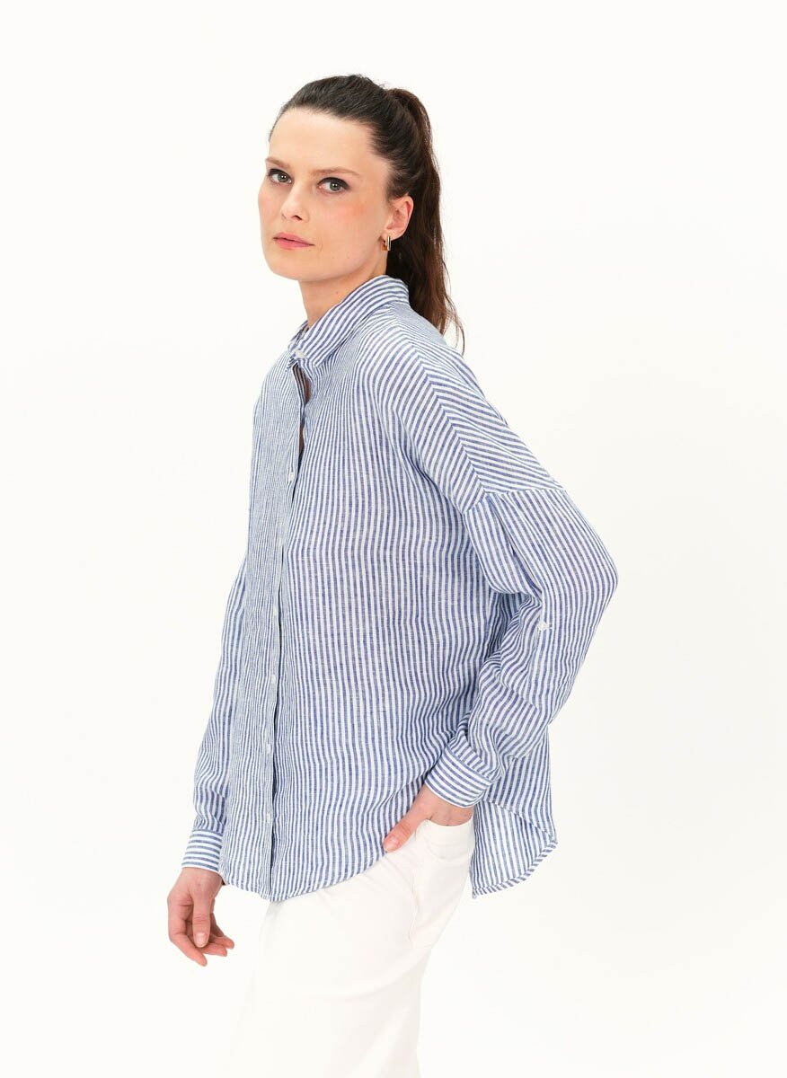 Striped linen shirt with classic collar CAROLL Blue
