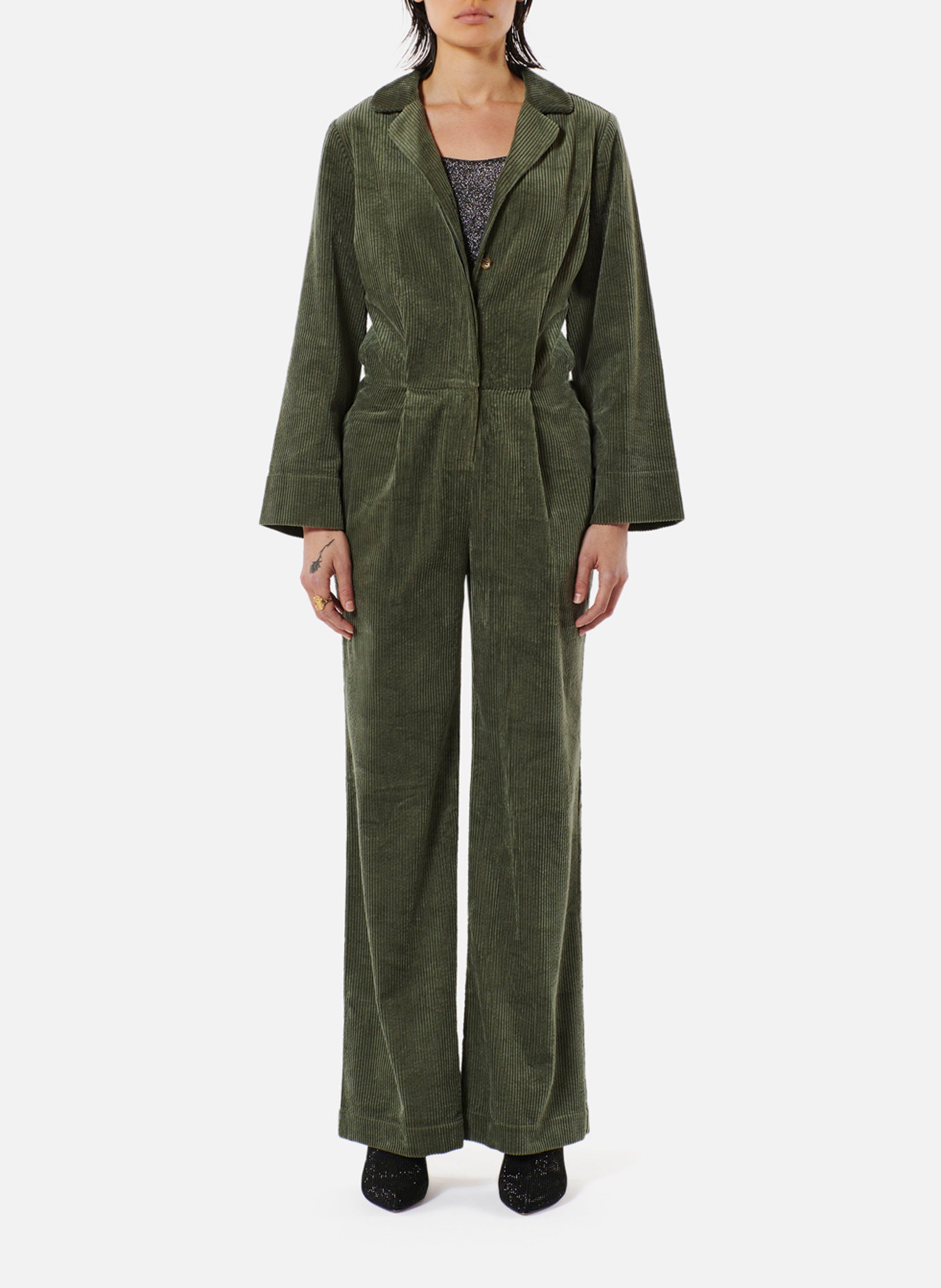 Combinaison droite col classique en coton côtelé KARMA KOMA Vert