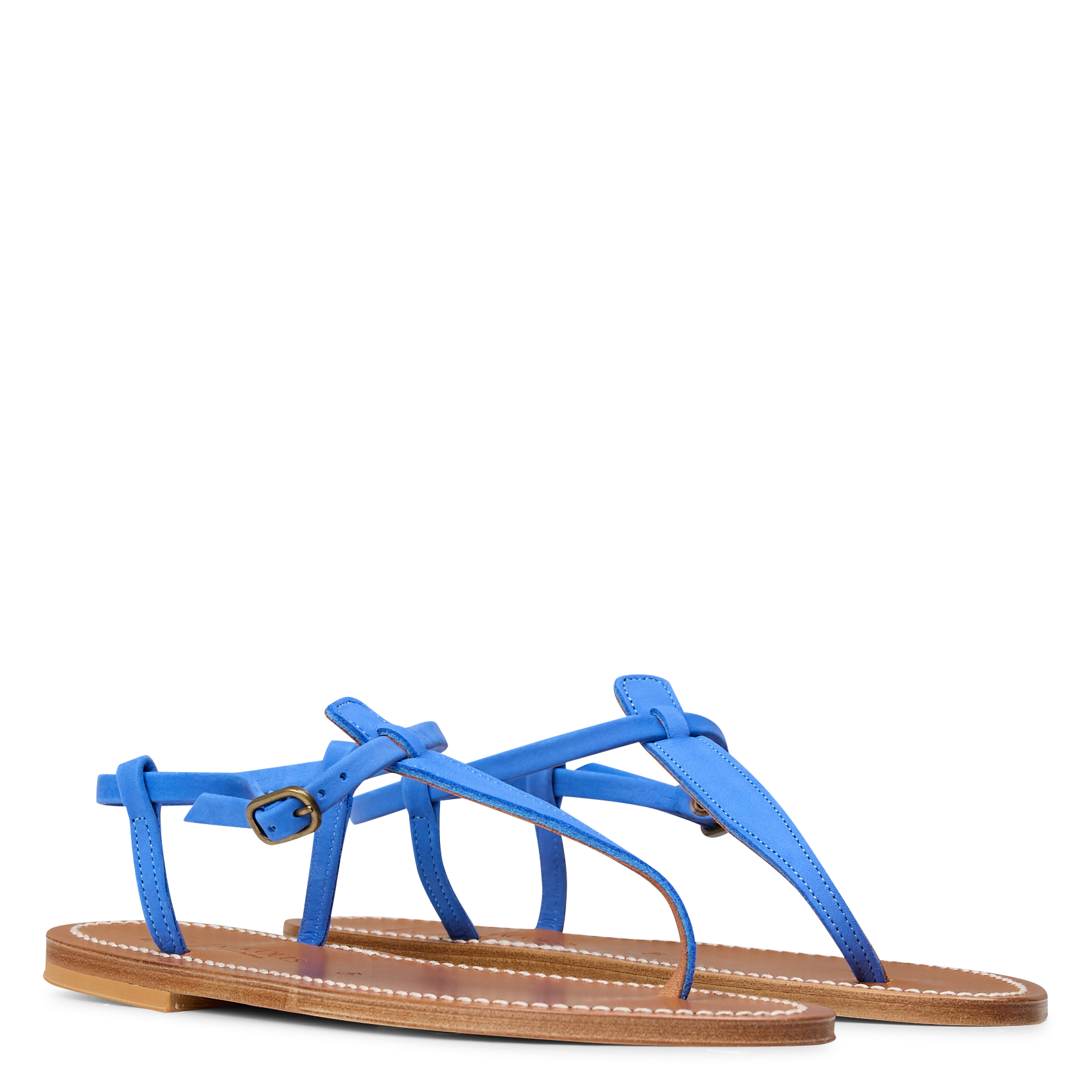 Sandales plates entre doigt en cuir K JACQUES Bleu