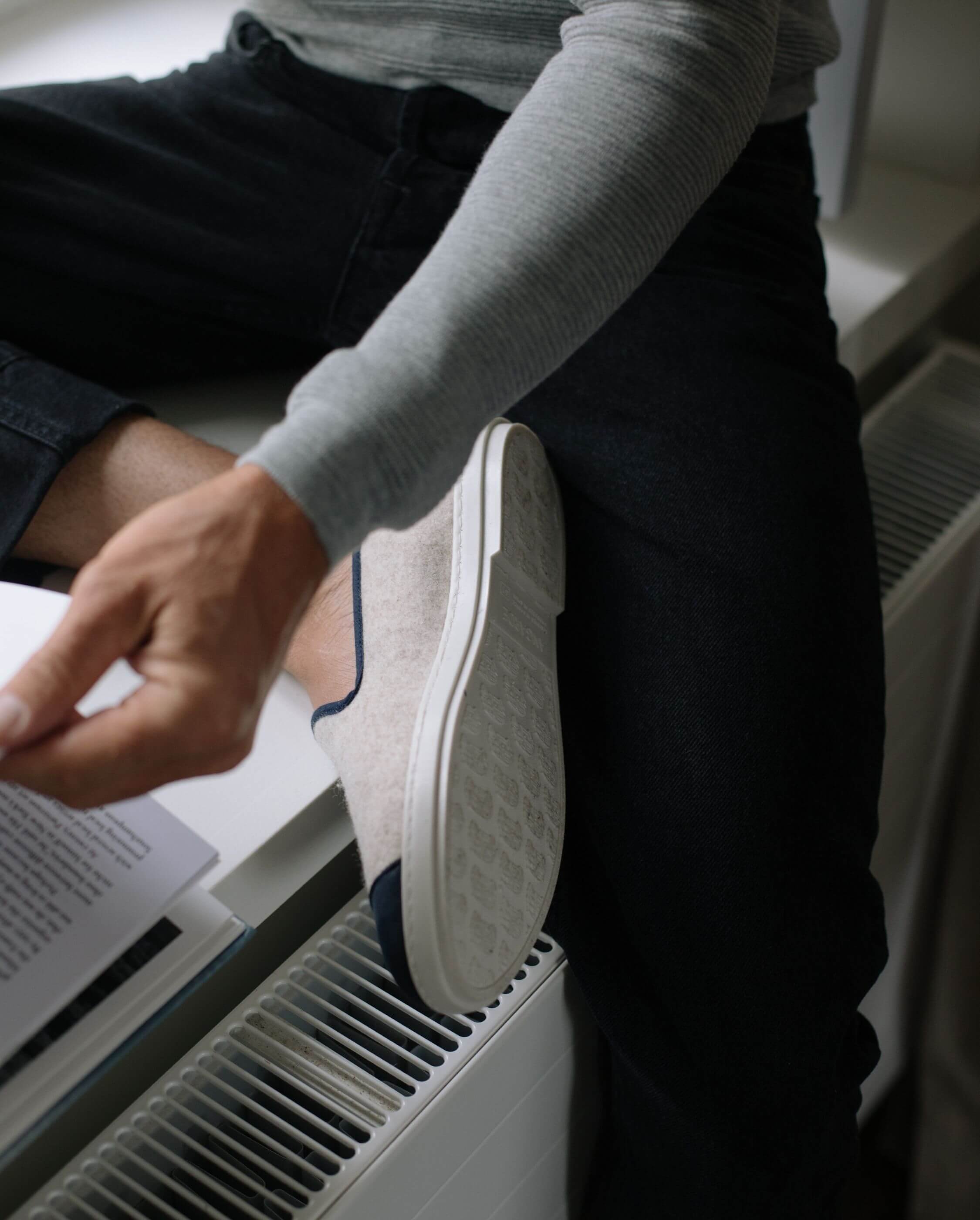 Men's Wool Slippers, Beige Navy ANGARDE Beige