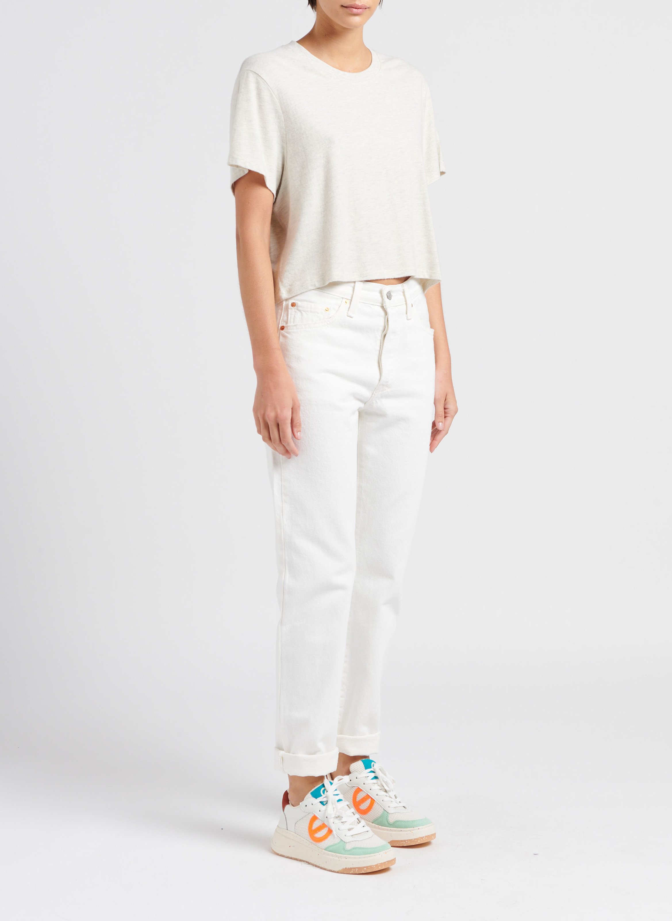 T-shirt met ronde hals | katoenblend met chiné-effect AMERICAN VINTAGE Grijs