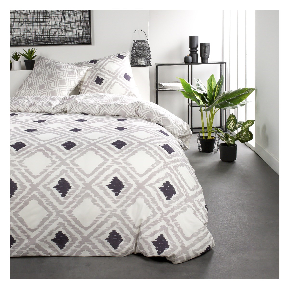 Ethnic printed cotton bedding set White