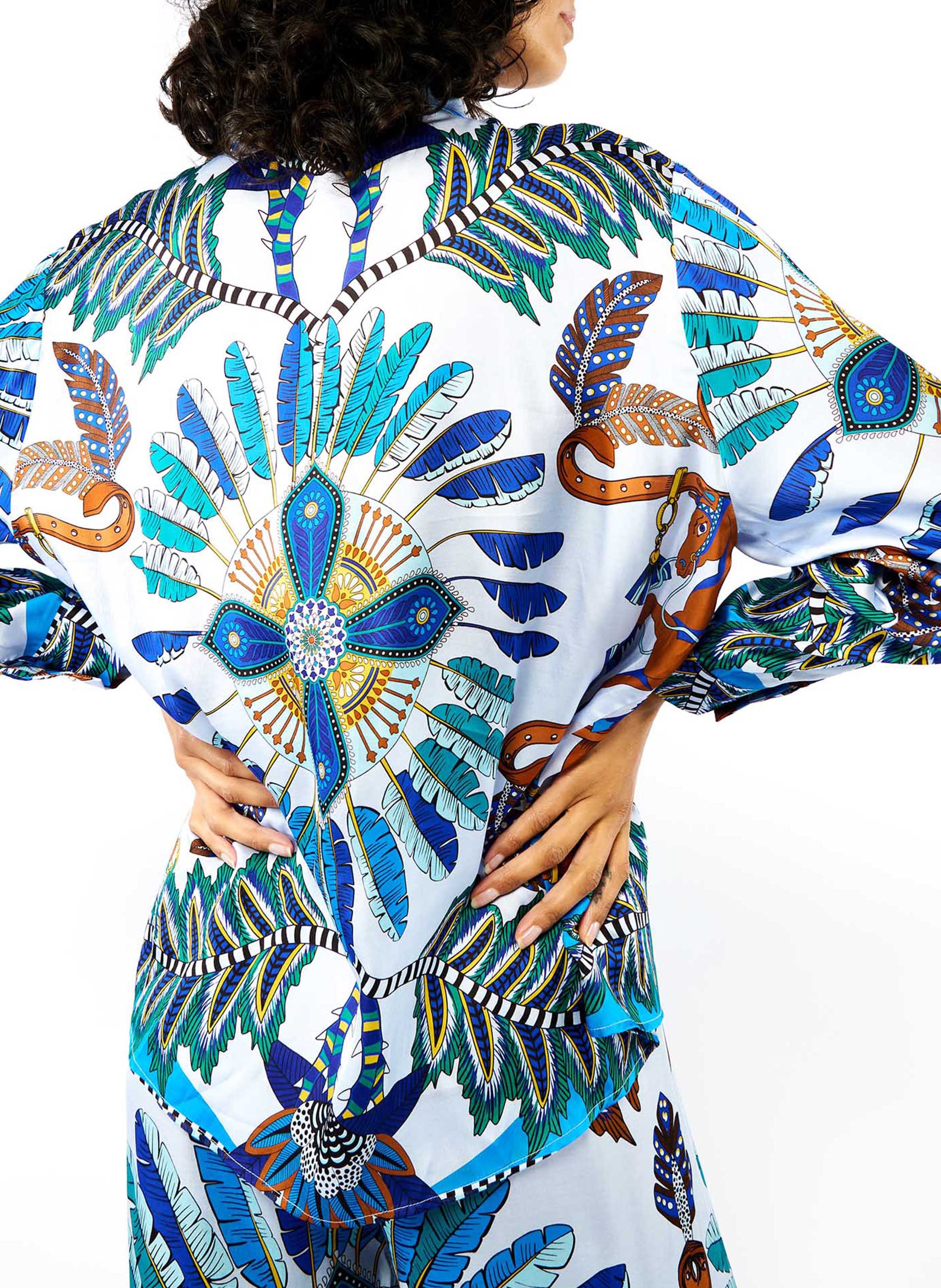 Straight printed shirt with classic collar WILD Blue