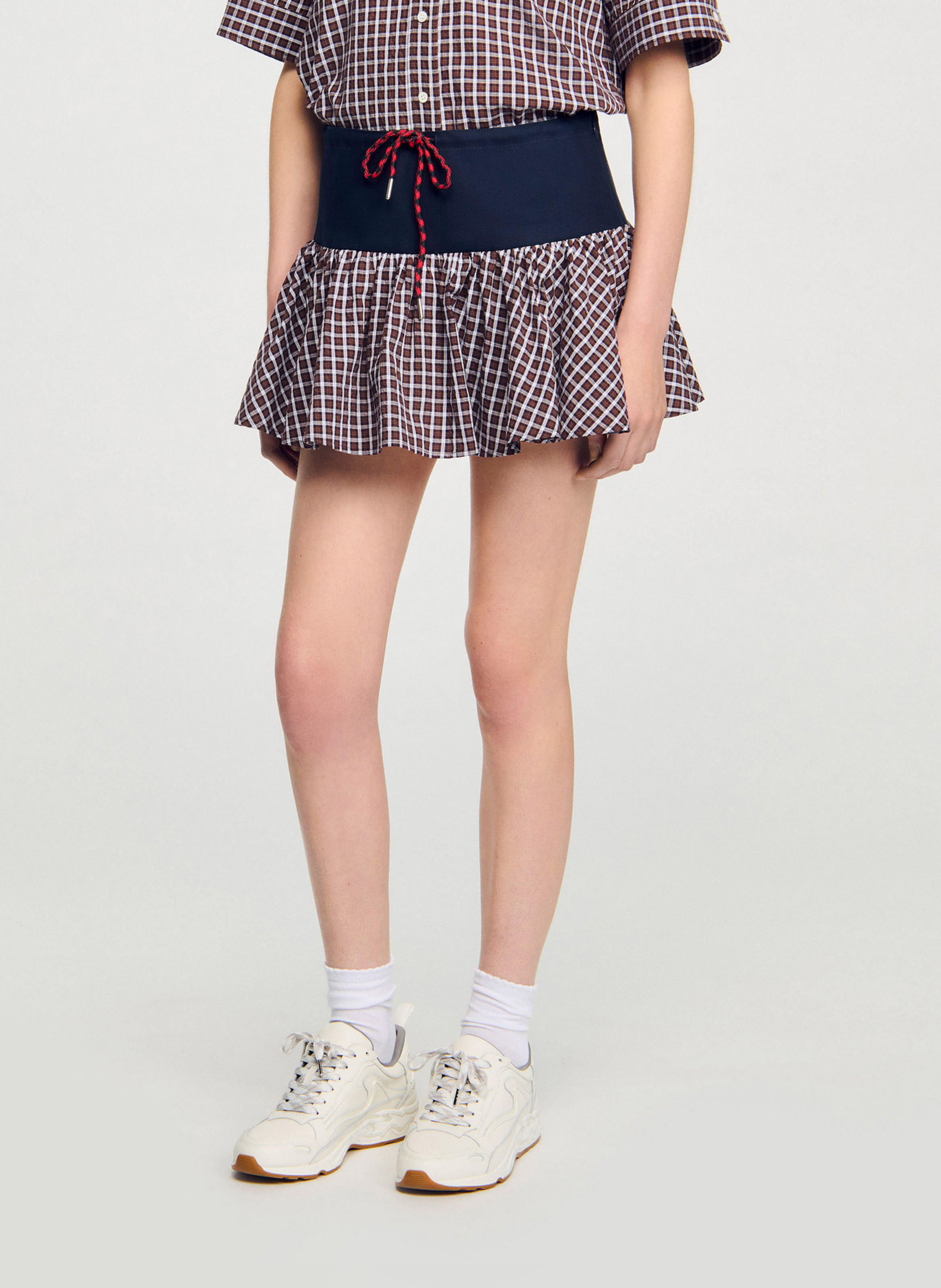 Jupe short évasée à motifs SANDRO Marron