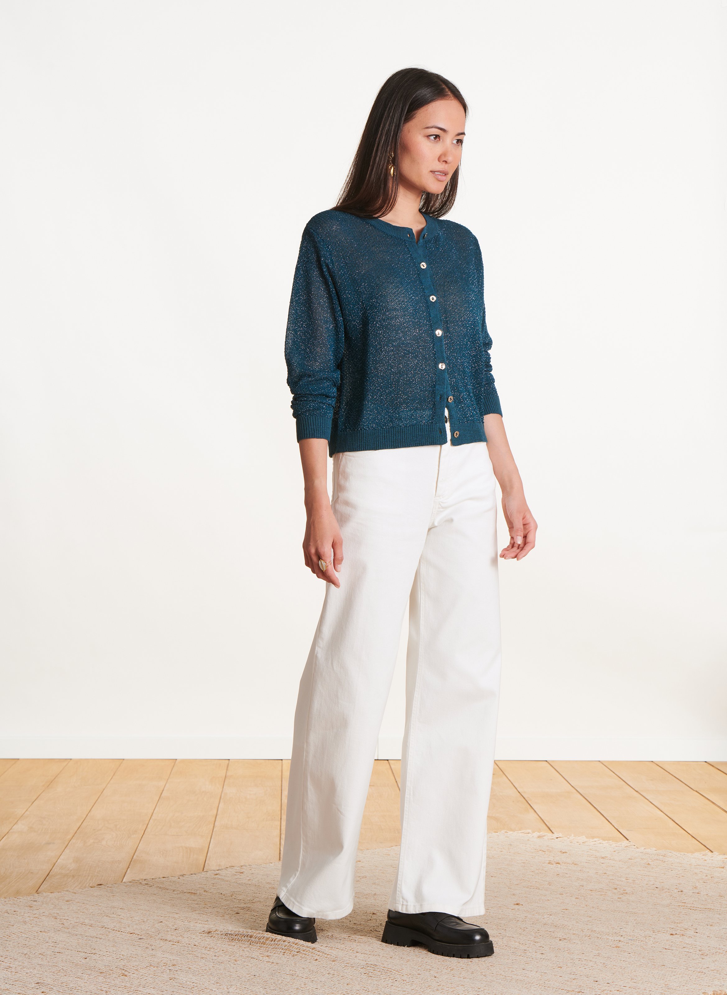 Short iridescent knit vest LA FEE MARABOUTEE Blue