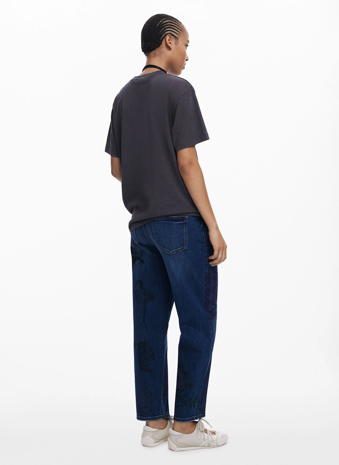 Tee-shirt imprimé col rond en coton DESIGUAL Marron