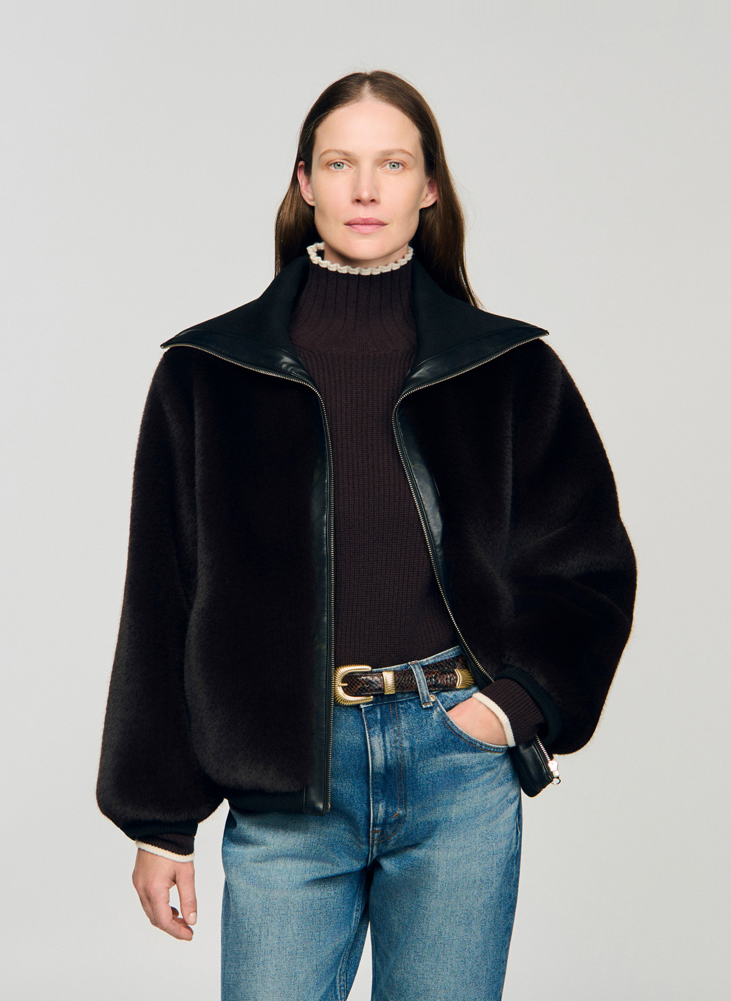 Veste oversize col montant SANDRO Marron