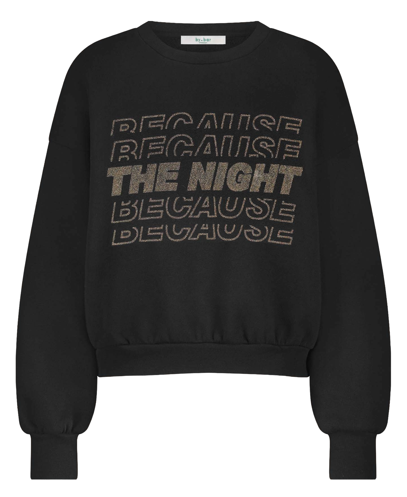 Wijde, katoenen sweater met zeefdruk BY BAR Zwart