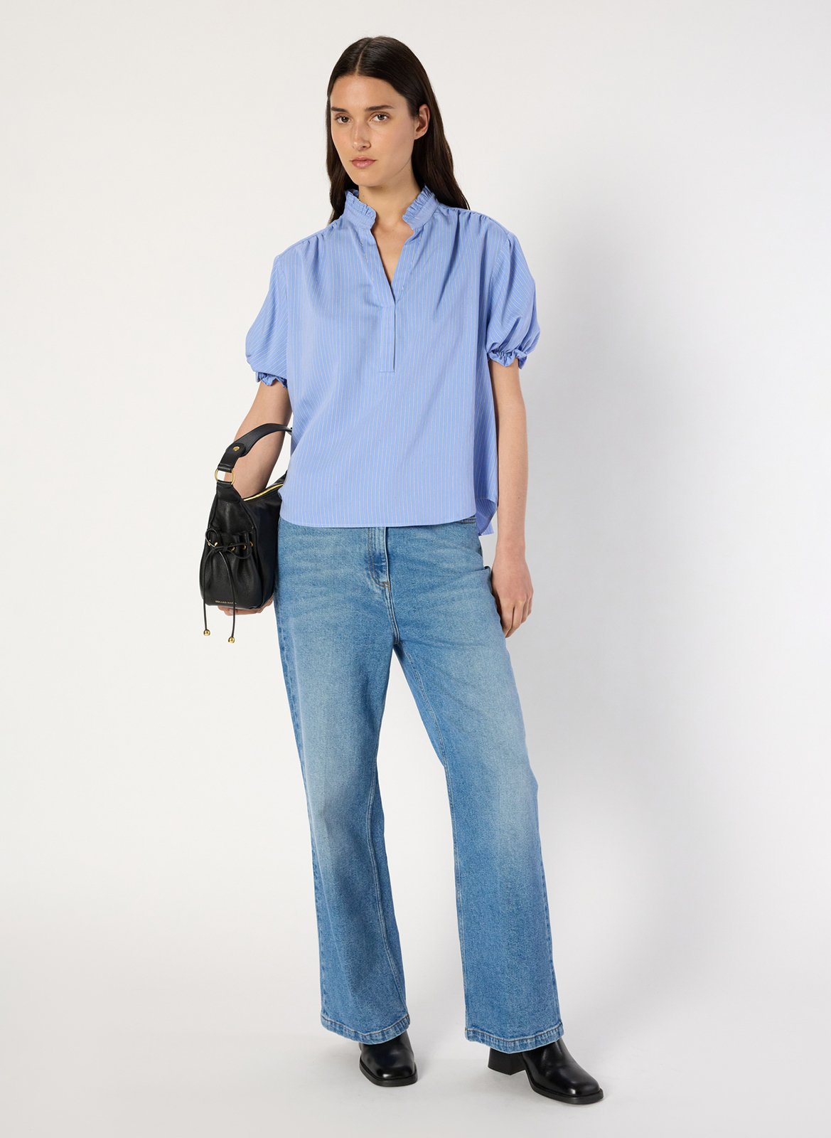 Blouse droite col montant à rayures GERARD DAREL Bleu