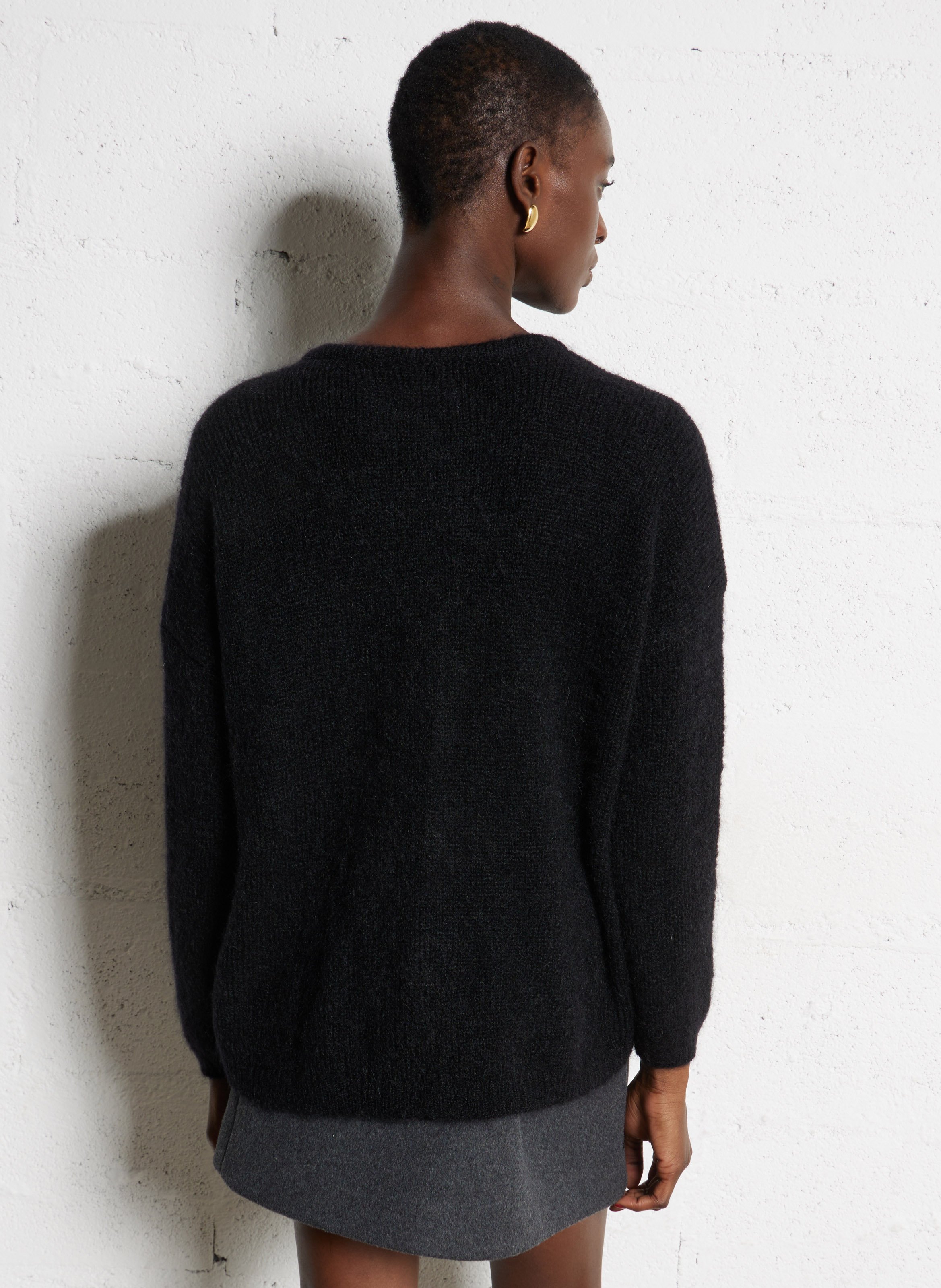 Round-neck mixed-knit cardigan DES PETITS HAUTS Black