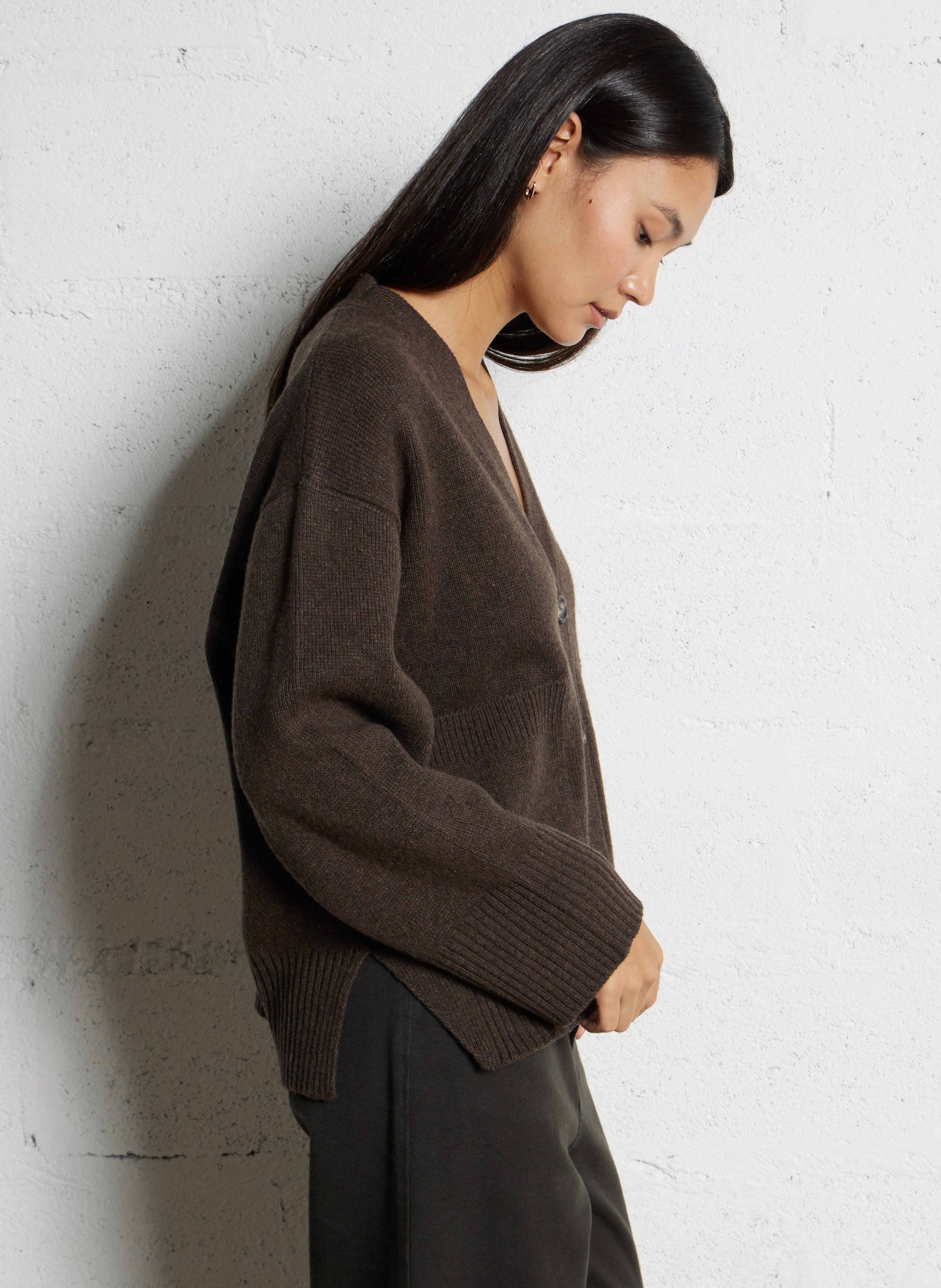 Oversized V-neck wool blend vest BELLEPIECE Brown