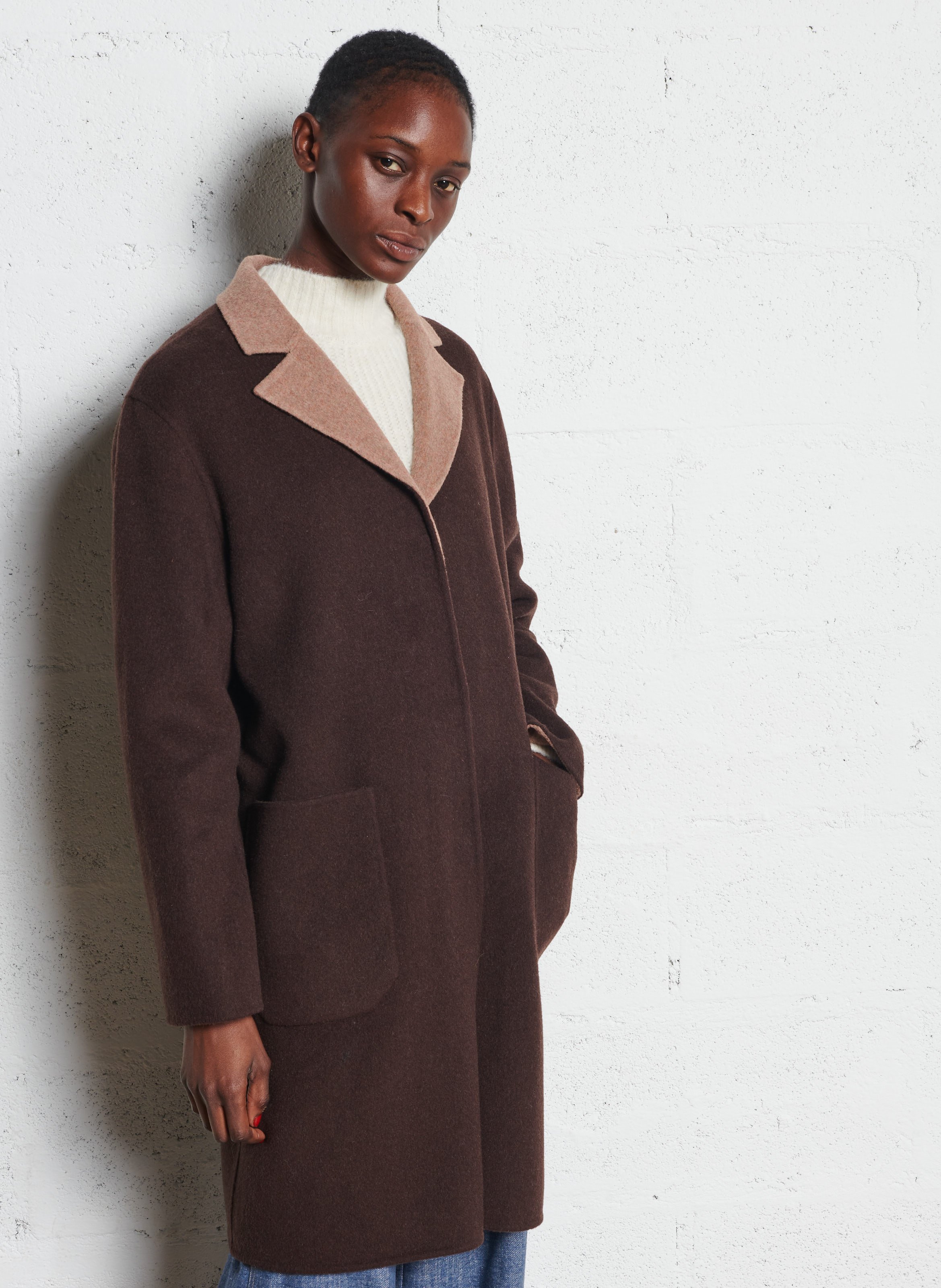 Manteau col tailleur en laine mélangée BENSIMON Beige