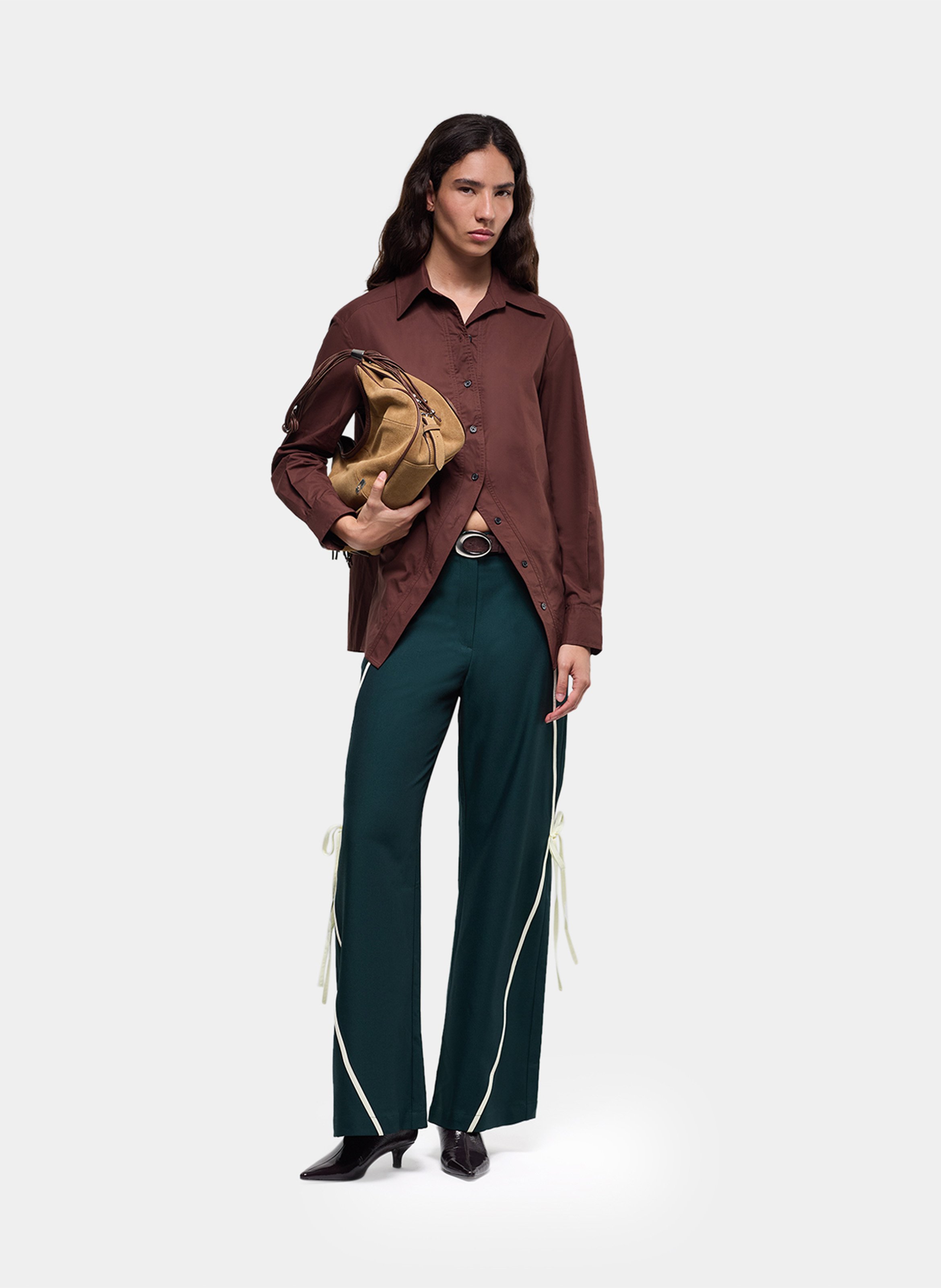 Chemise col classique manches contrastantes en coton LAAGAM Brown