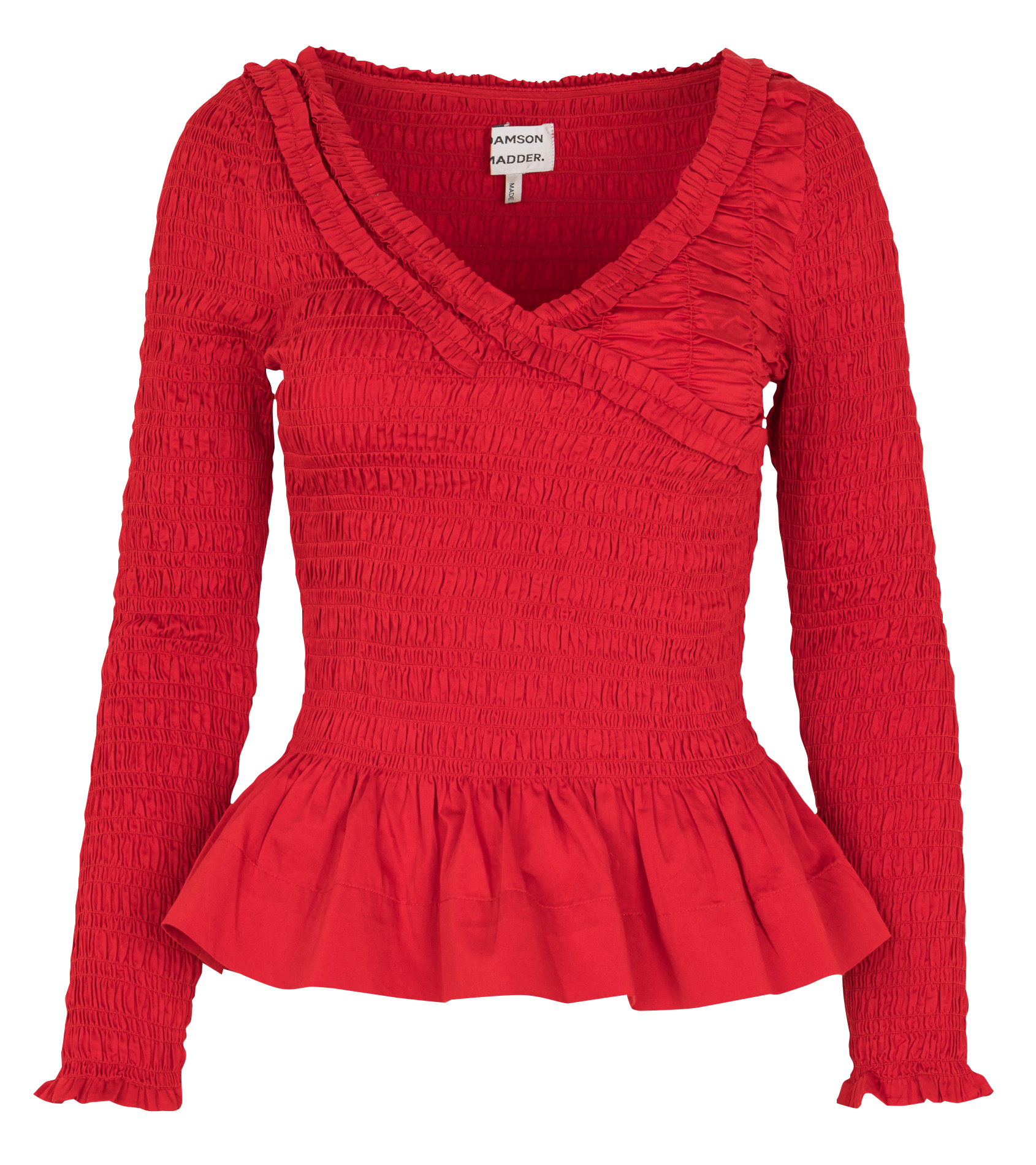 Top manches longues froncé en coton bio DAMSON MADDER Rouge