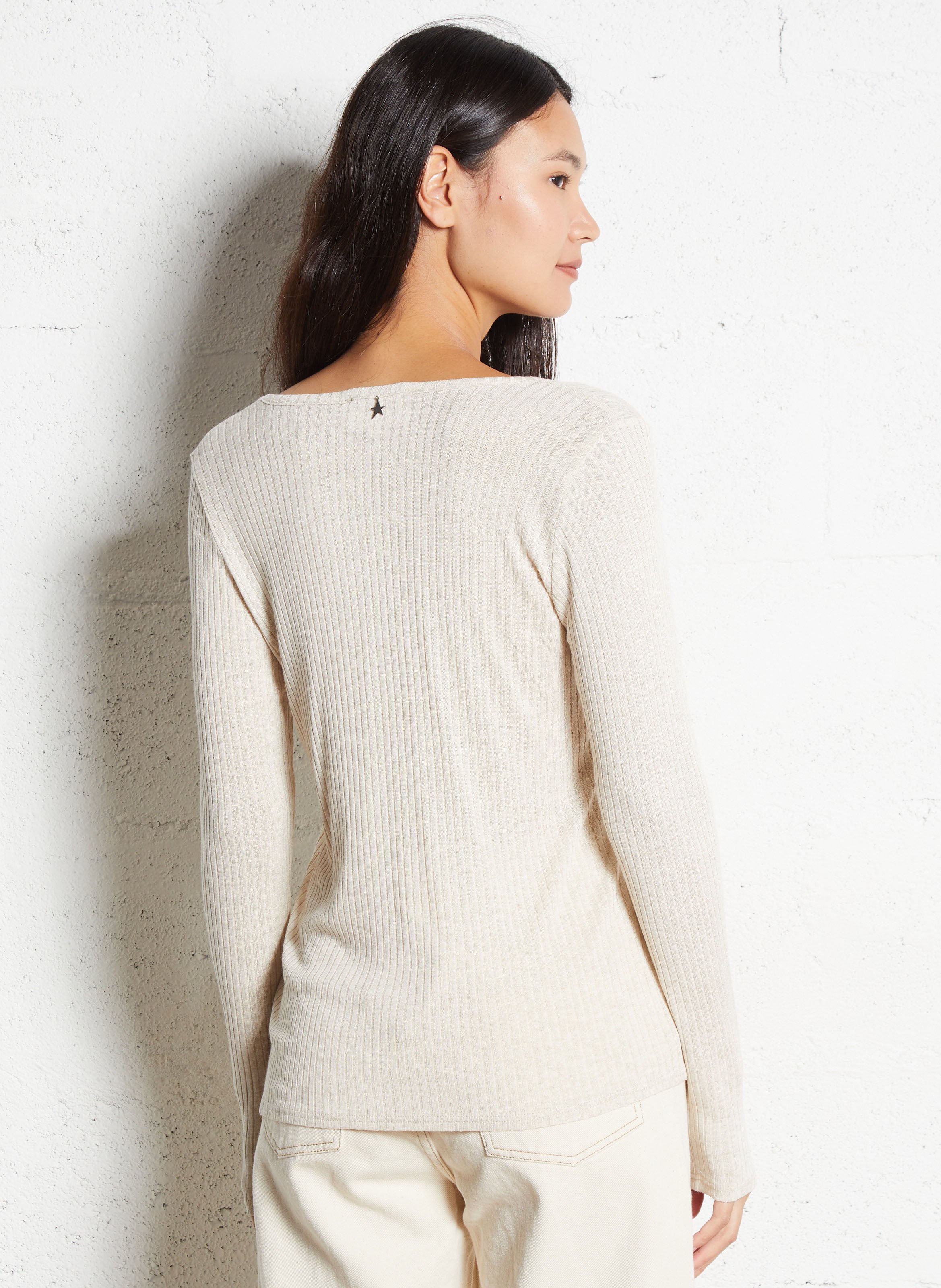 Soft long-sleeve V-neck t-shirt SUD EXPRESS White