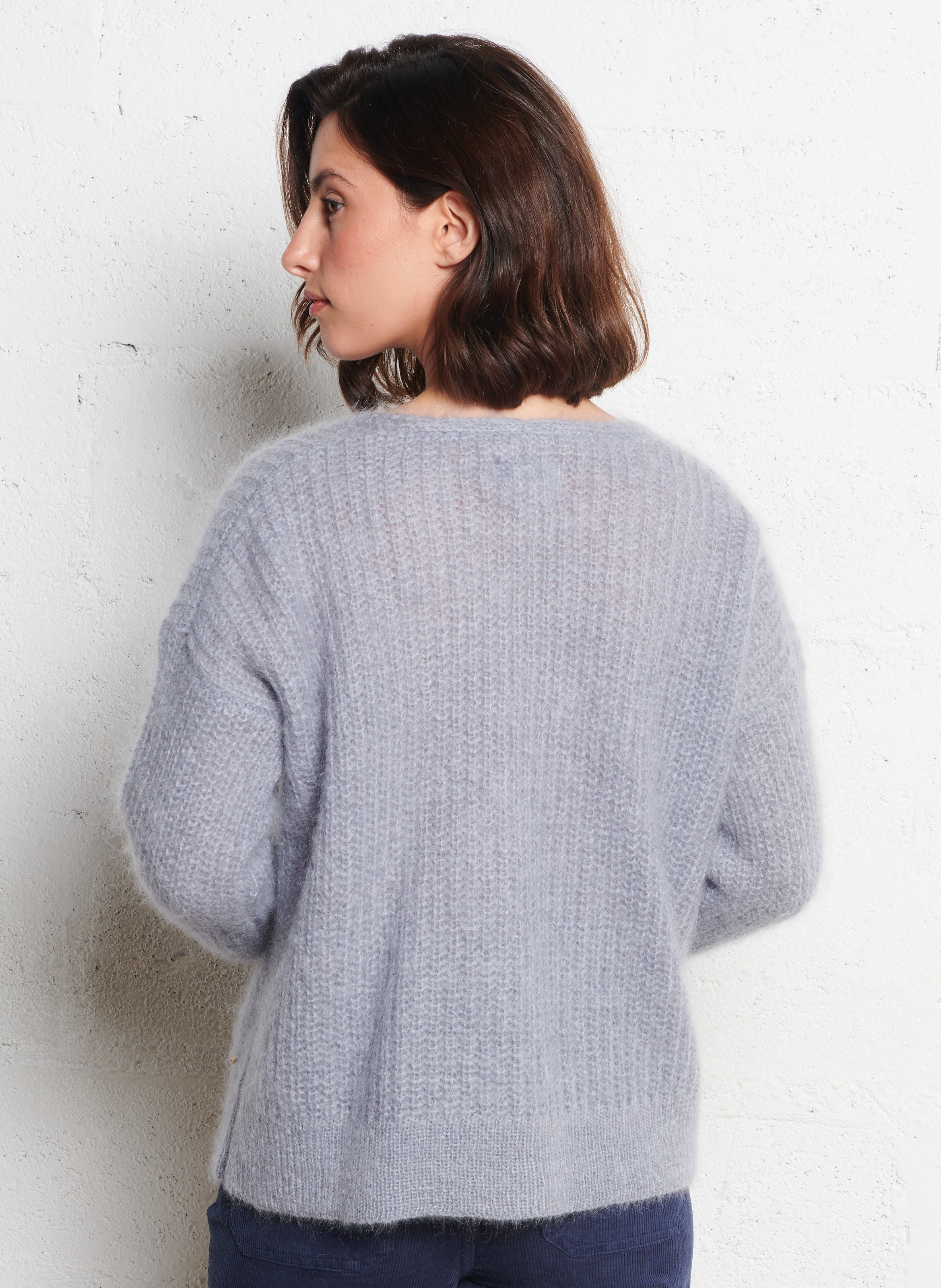 Pull col V en laine mélangée DES PETITS HAUTS Gris