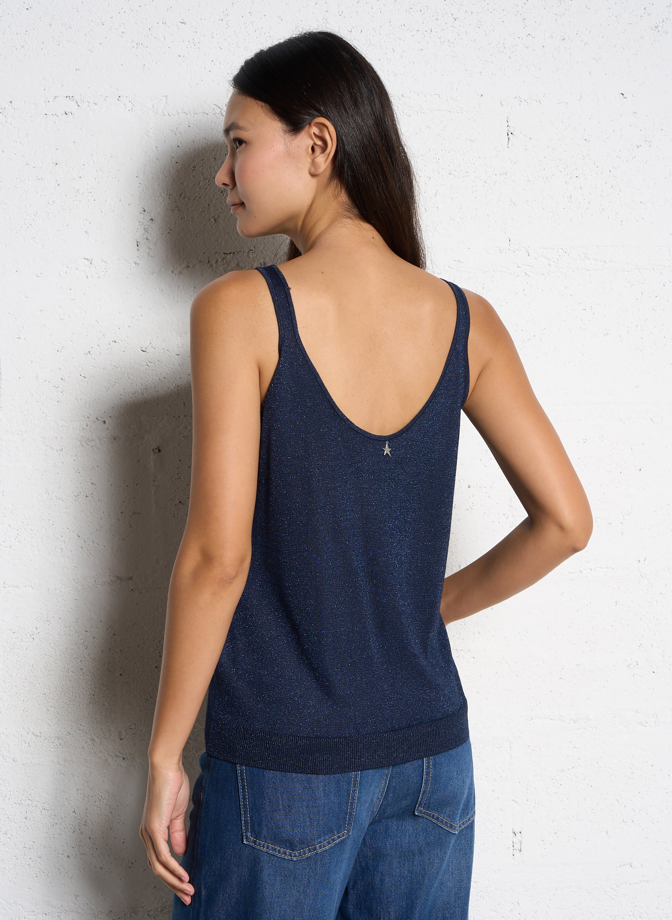 Fluid plain sequined tank top SUD EXPRESS Blue