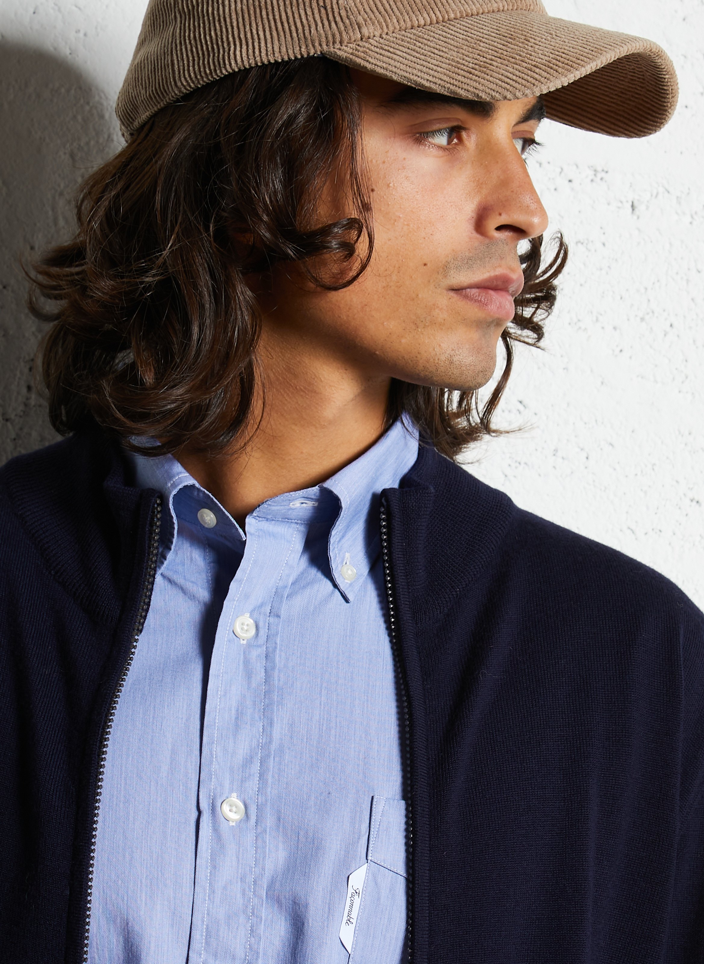 Gilet droit col montant en laine FACONNABLE Bleu