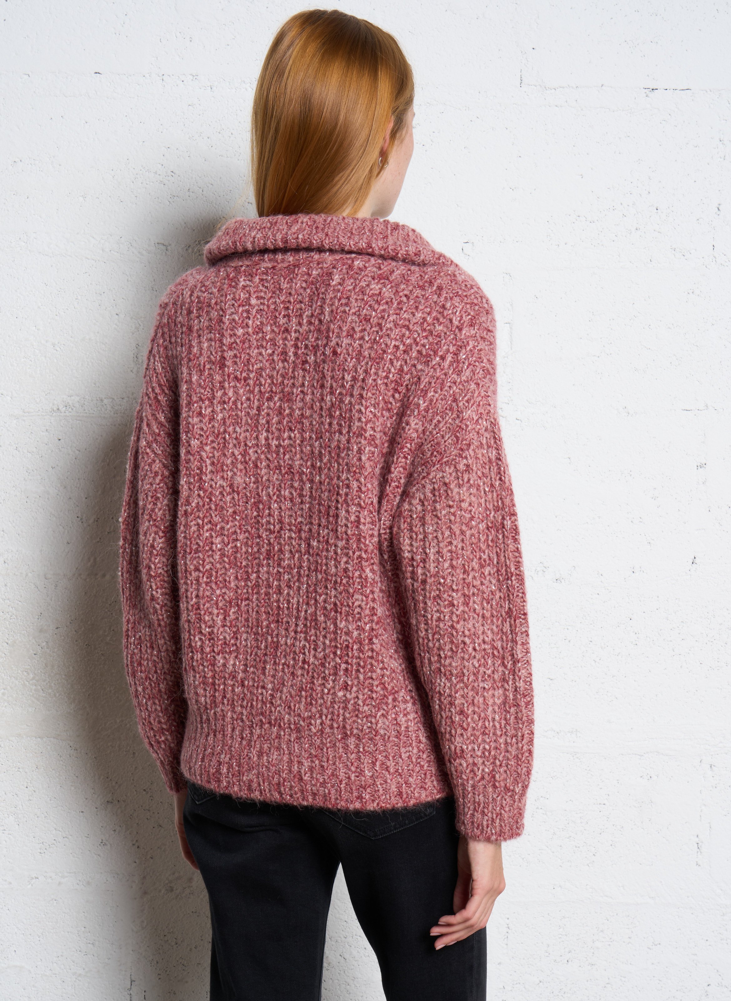 Pull droit col roulé en maille MAISON 123 Rose