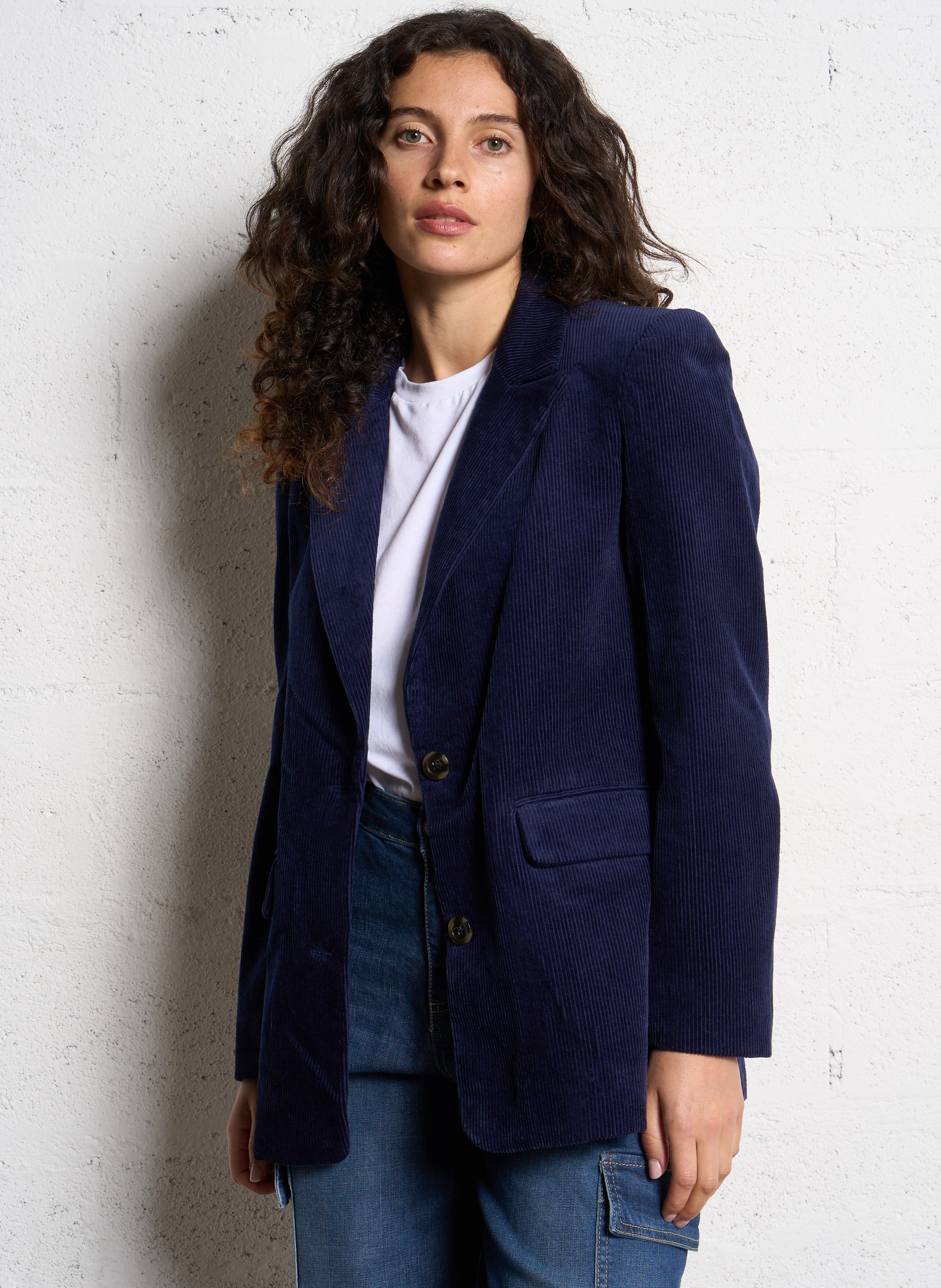 Taillierte Baumwoll-Blazerjacke THE KORNER Blau