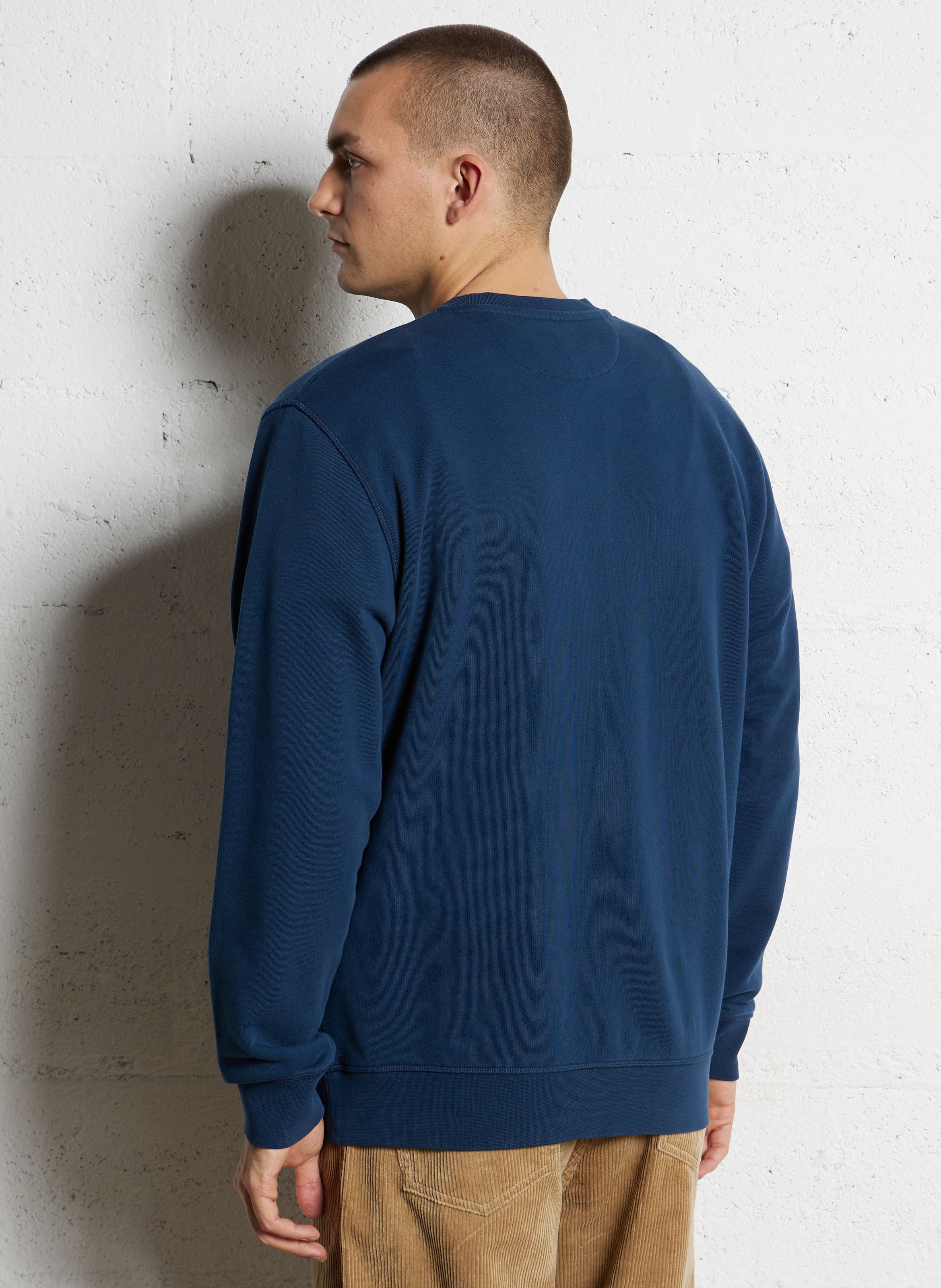 Straight round neck embroidered sweatshirt in mixed cotton FACONNABLE Blue