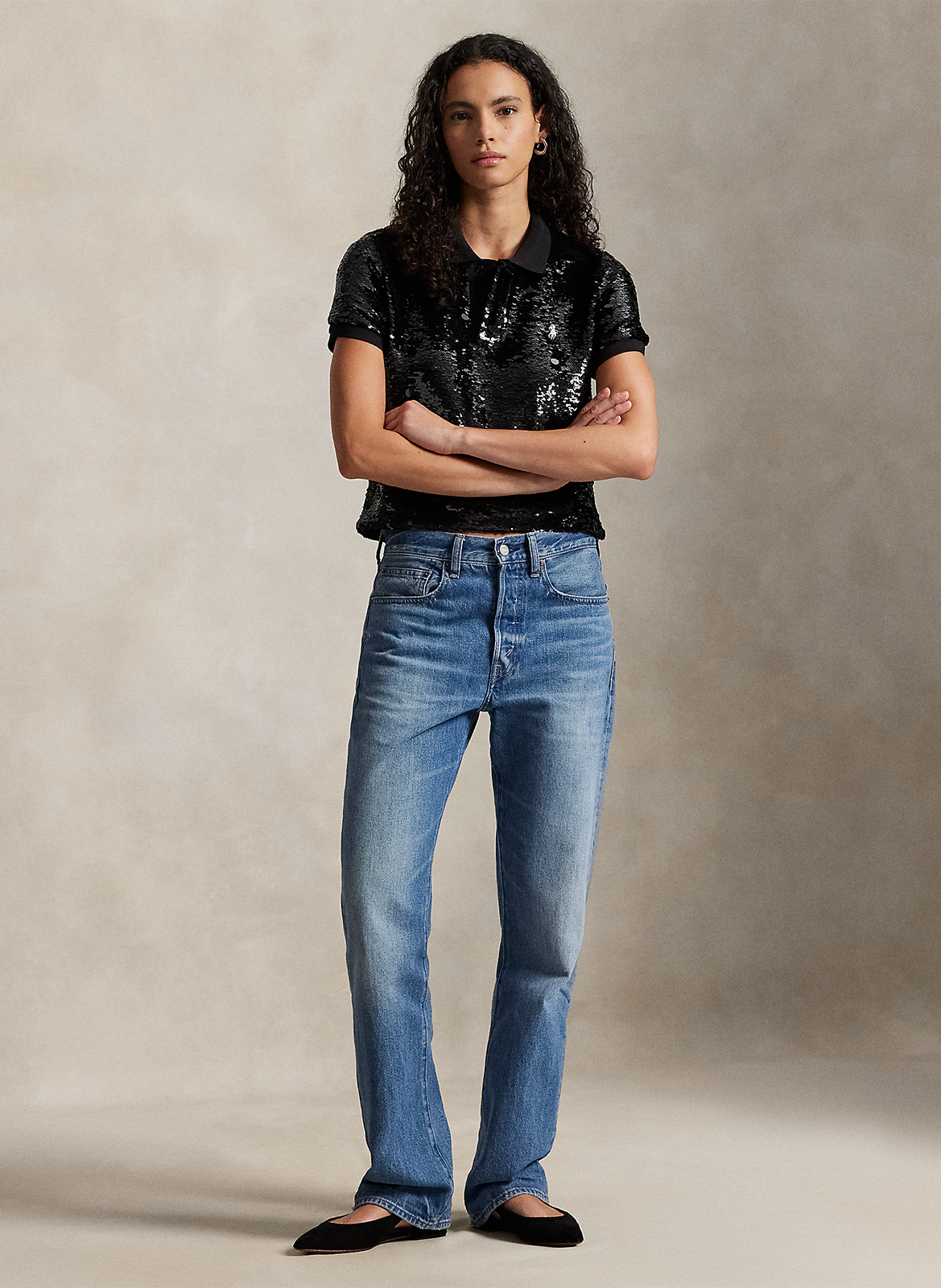 Sequin polo neck top POLO RALPH LAUREN Black