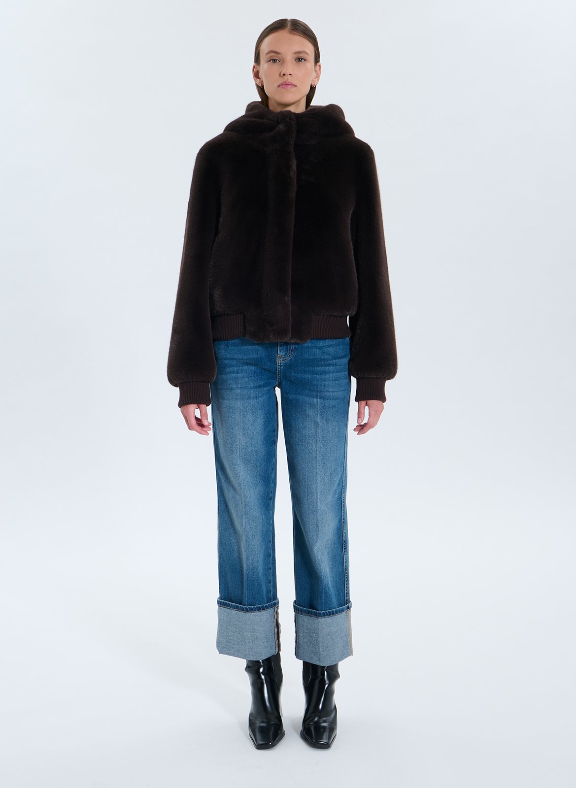 High-neck faux fur jacket ZAPA Black