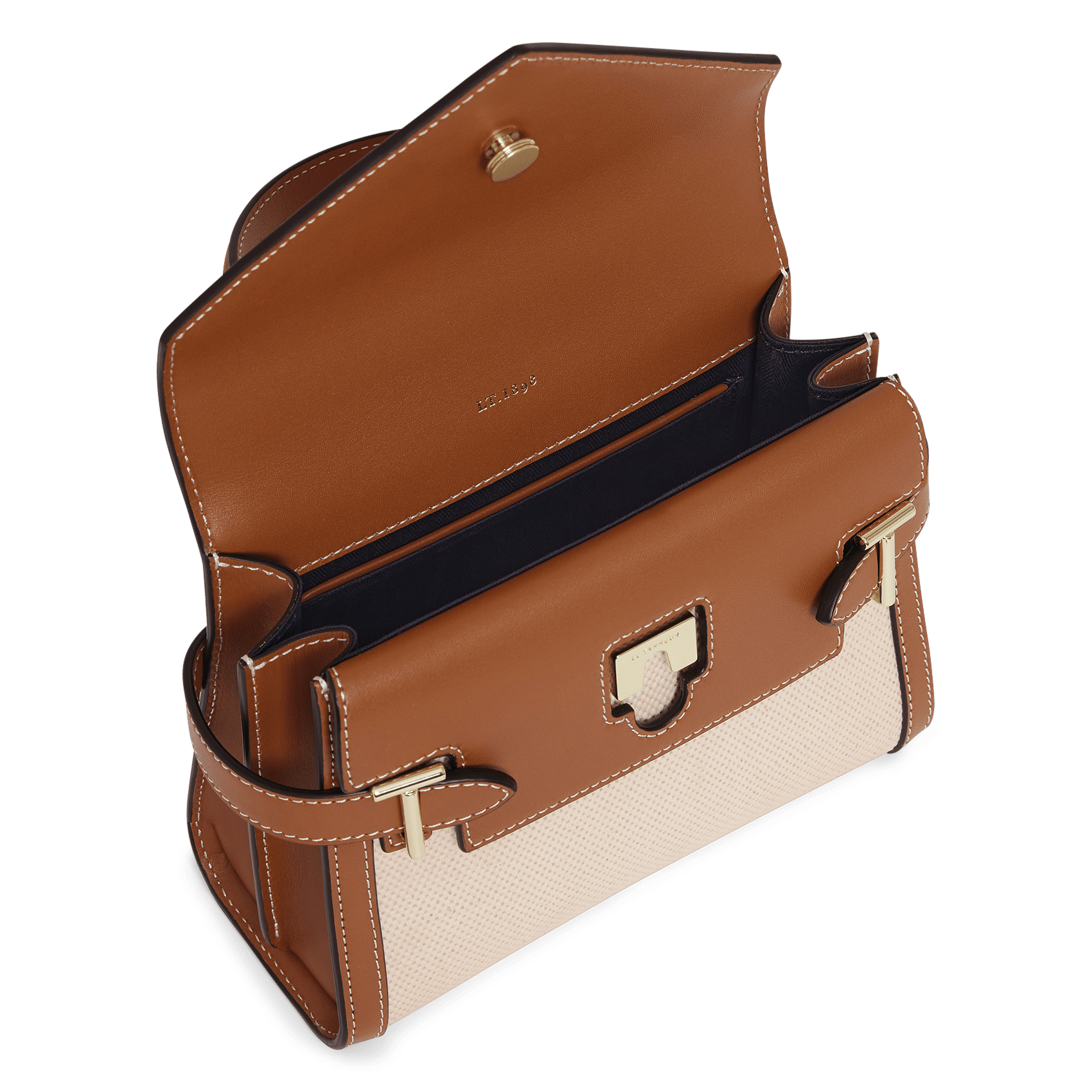 Kleine Handtasche aus zweifarbigem Material mit Klappen LE TANNEUR Beige