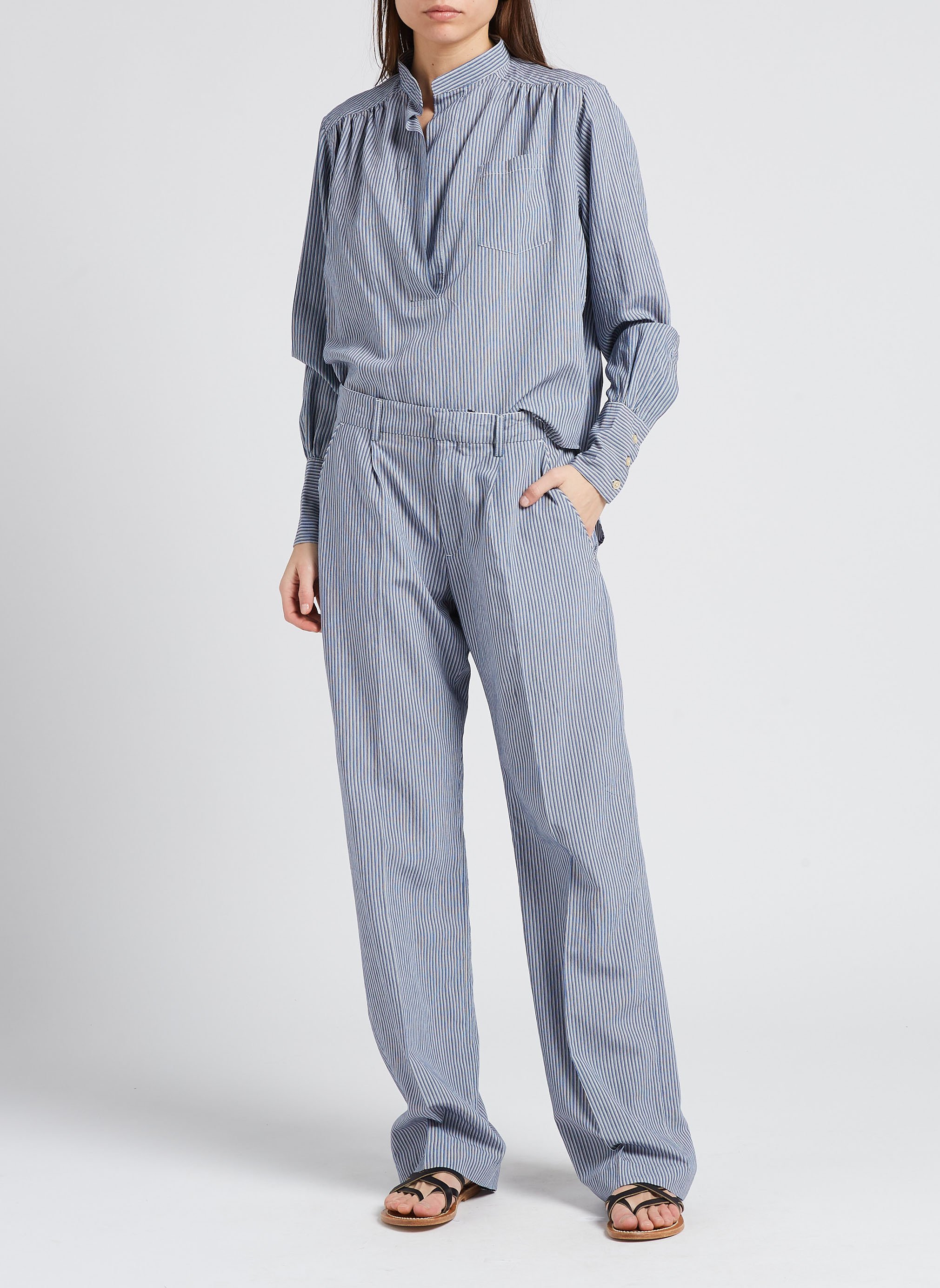 Pantalón recto vaporoso a rayas LAURENCE BRAS Azul