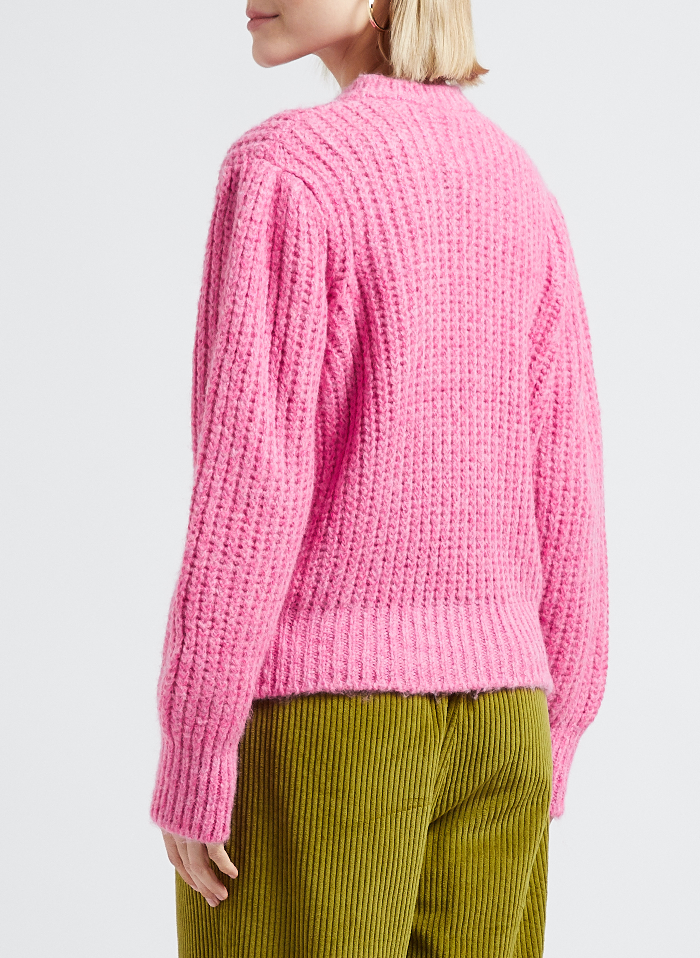 Gebreide trui met ronde hals | materiaalblend THE NEW SOCIETY Roze