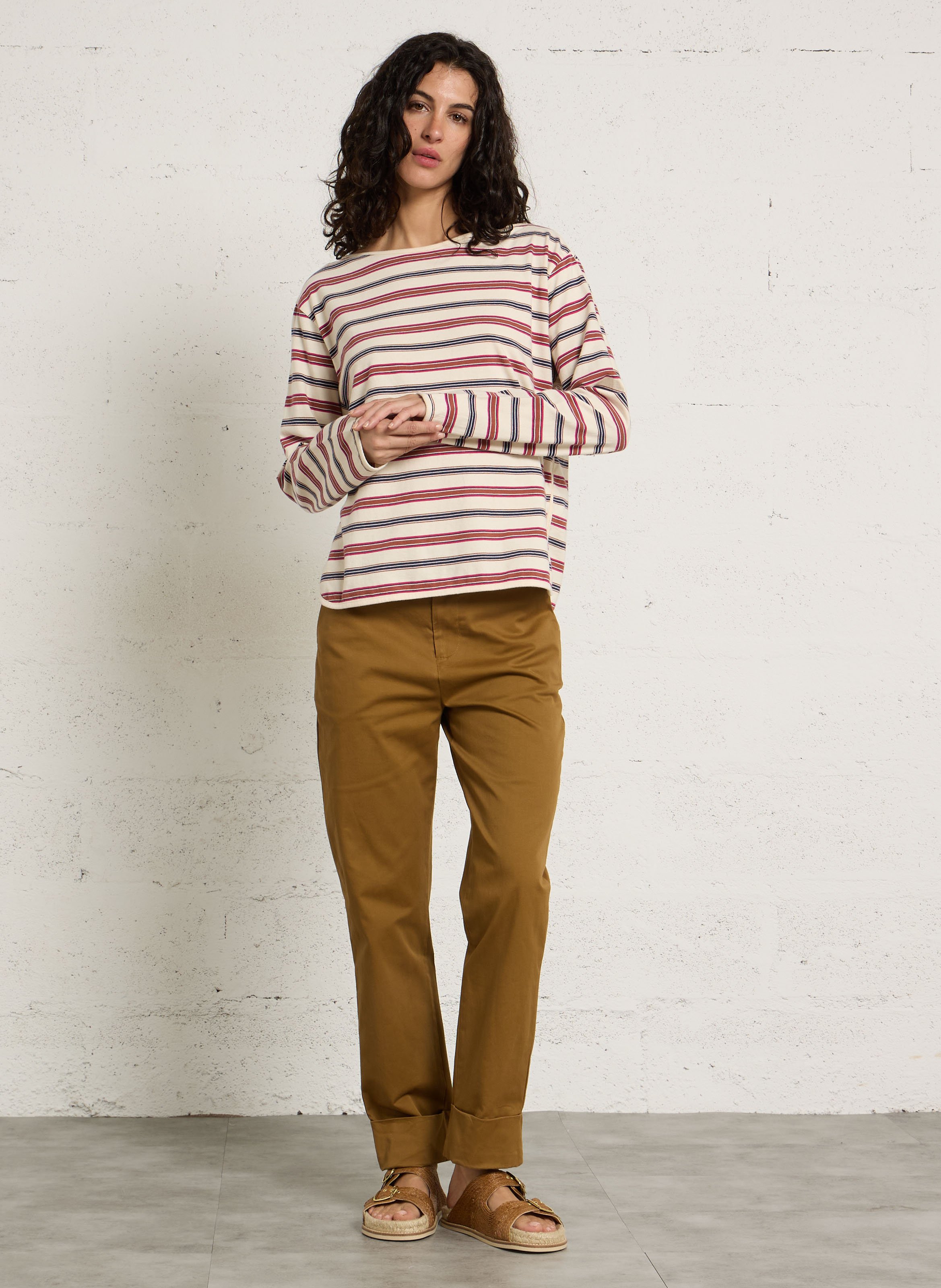 Striped long-sleeved boat-neck T-shirt LEON & HARPER Beige
