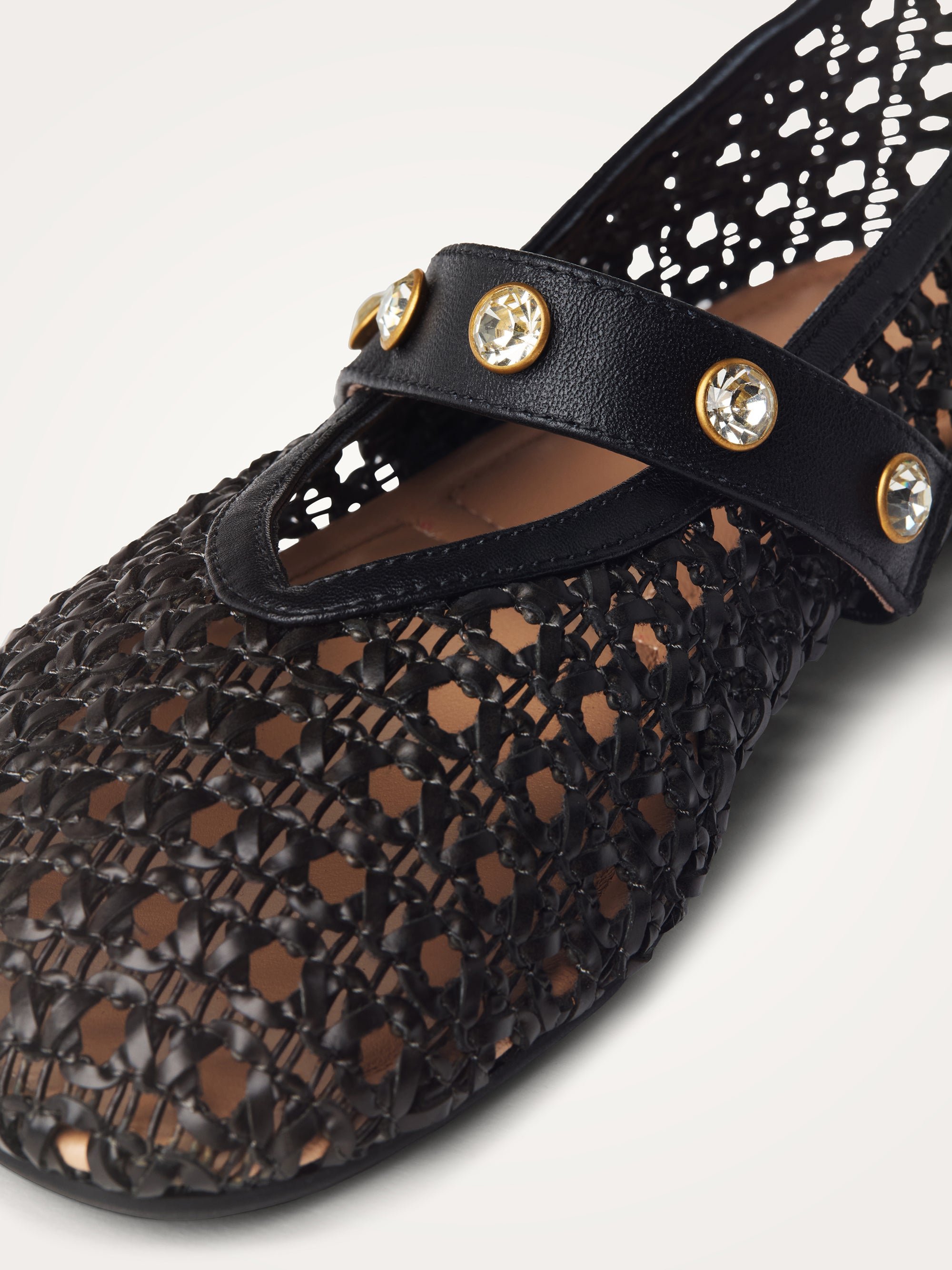 Woven ballet flats with strass ankle strap VANESSA WU Black