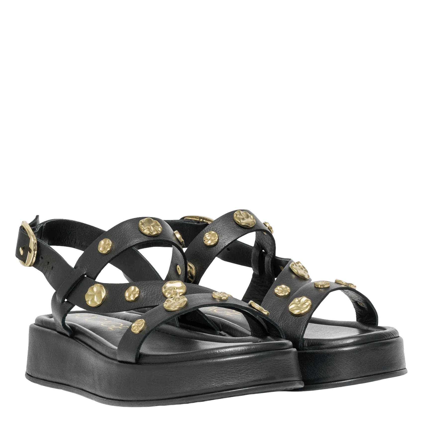 Leren sandalen met plateauzolen BOCAGE Zwart